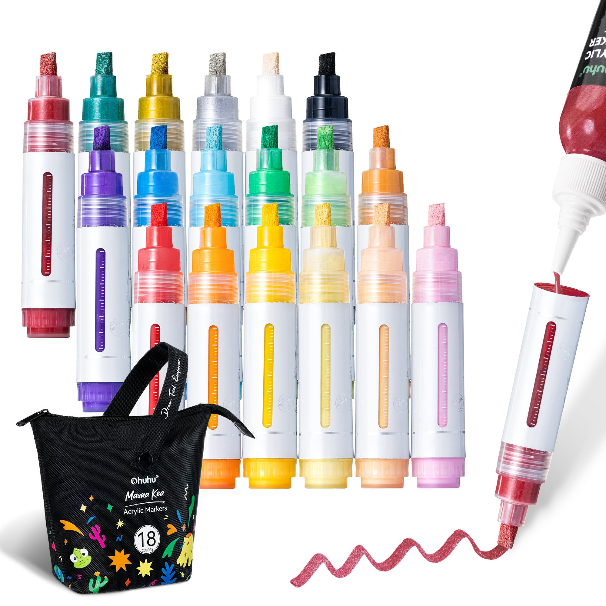 Ohuhu Acrylic Paint Markers 18 Colors Reversible Tip Jumbo Chisel & Round- Mauna Kea