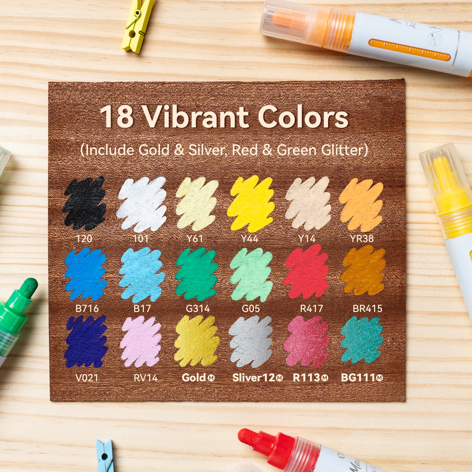 Ohuhu Acrylic Paint Markers 18 Colors Reversible Tip Jumbo Chisel & Round- Mauna Kea - Image 6