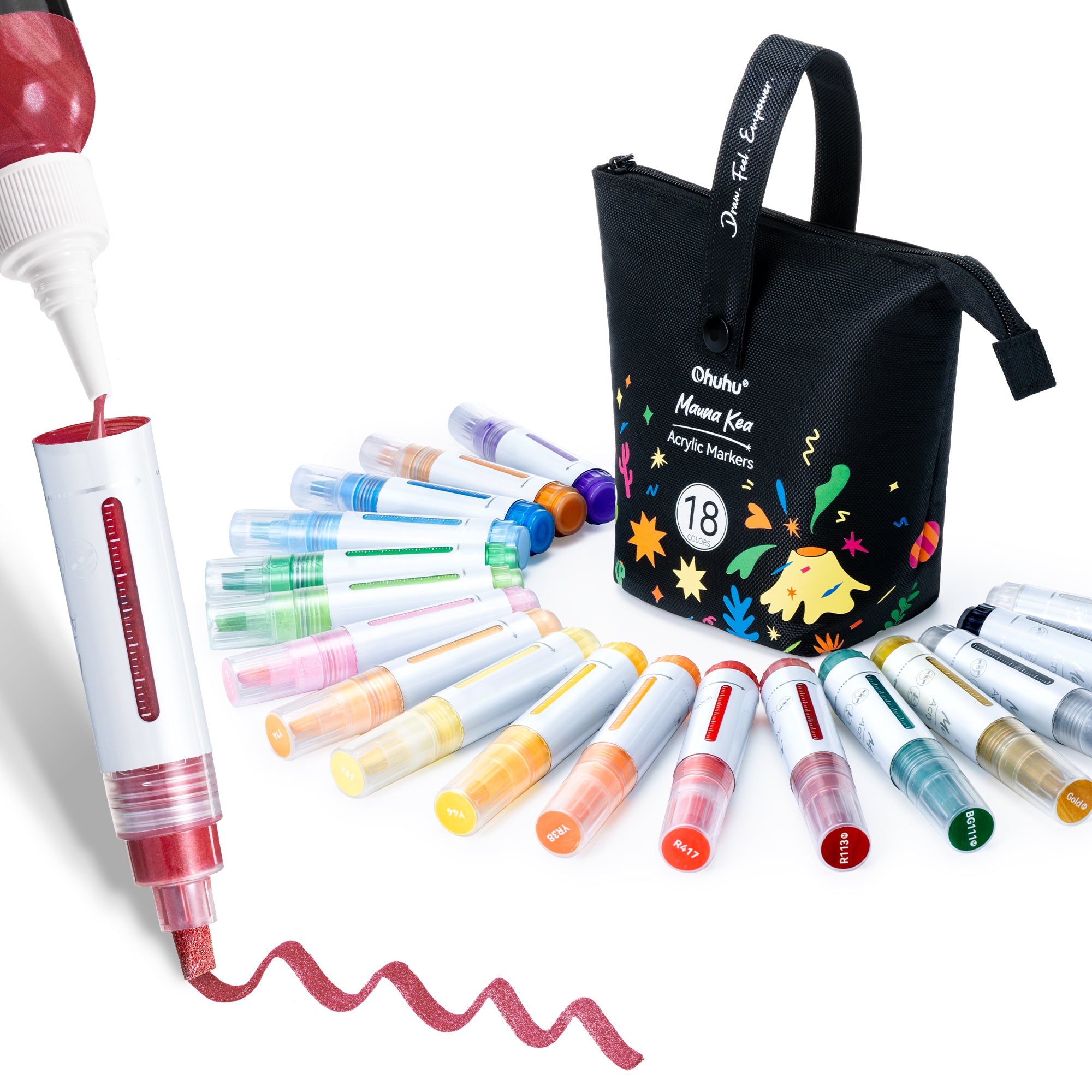 Ohuhu Acrylic Paint Markers 18 Colors Reversible Tip Jumbo Chisel & Round- Mauna Kea - Image 10
