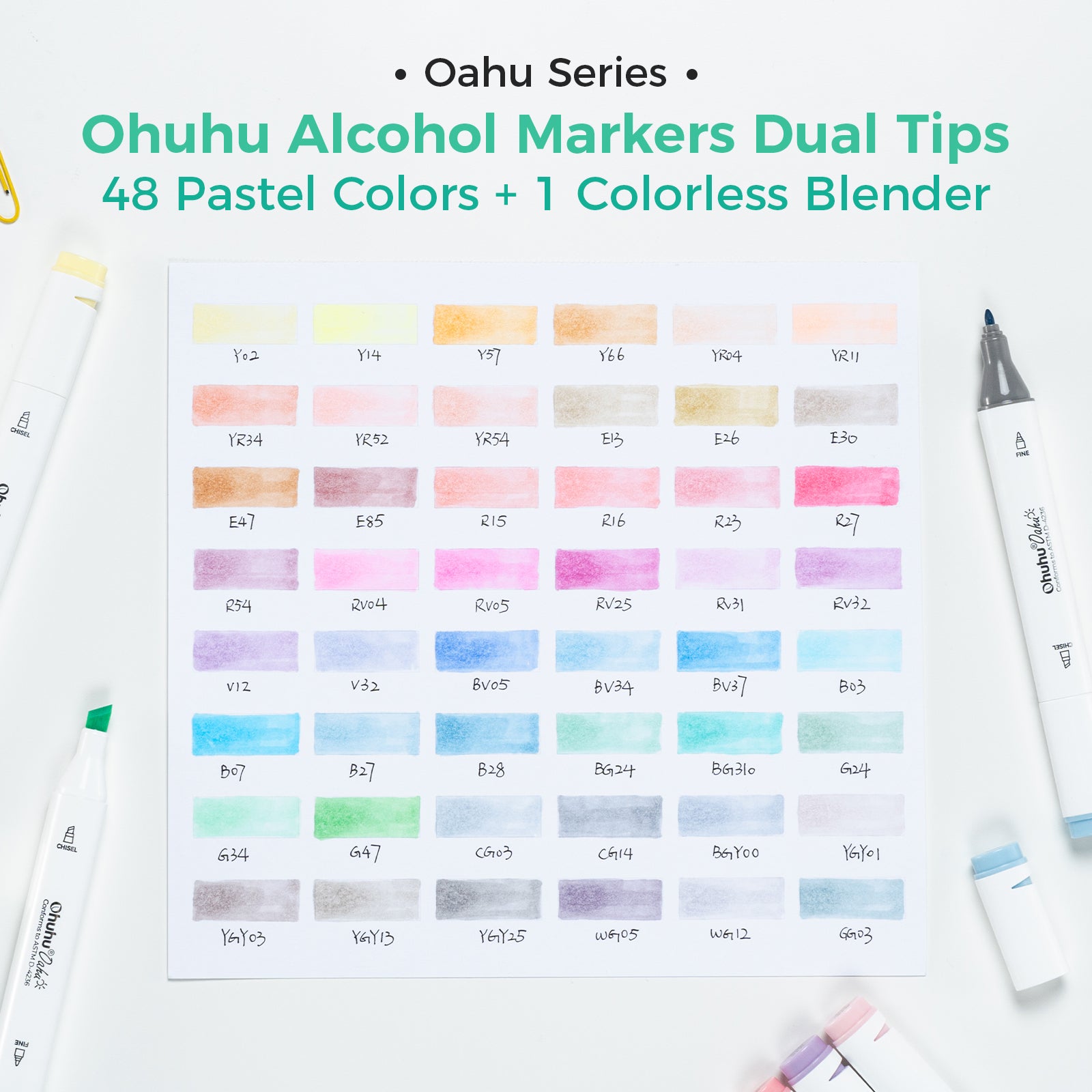 Ohuhu Oahu 48 Pastel Colors Dual Tips Alcohol Art Markers. Fine & Chisel (US Exclusive) - Image 8