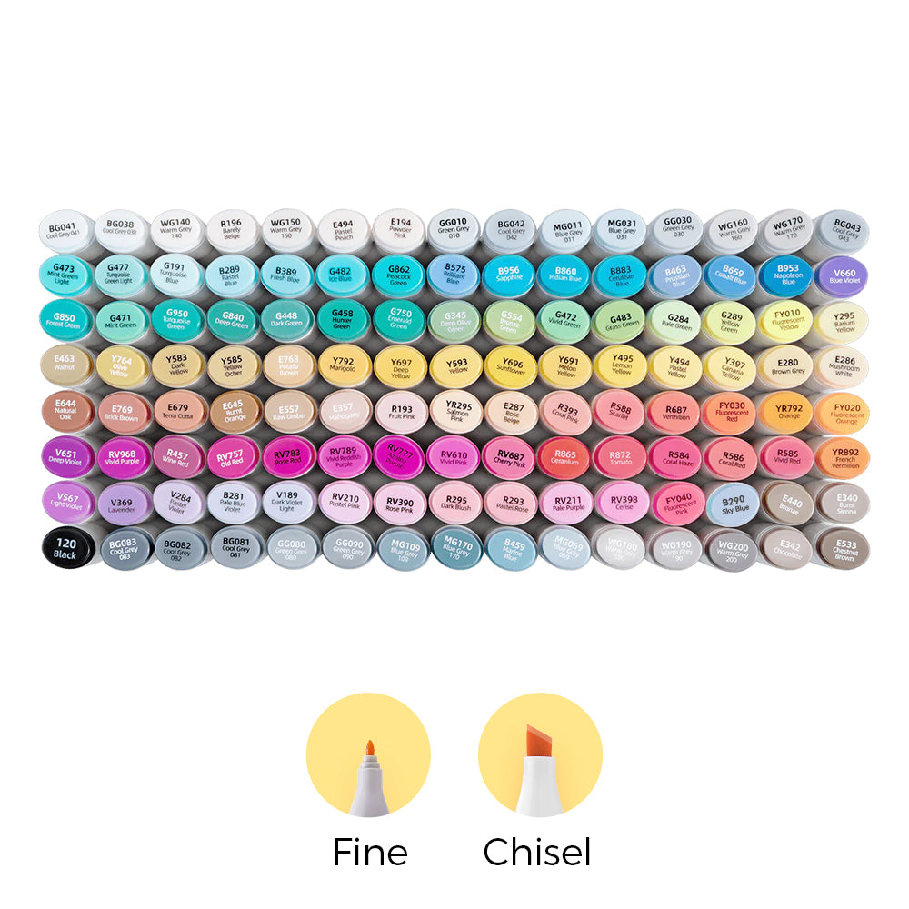Ohuhu Oahu 120 Colors Dual Tips Alcohol Art Markers. Fine & Chisel