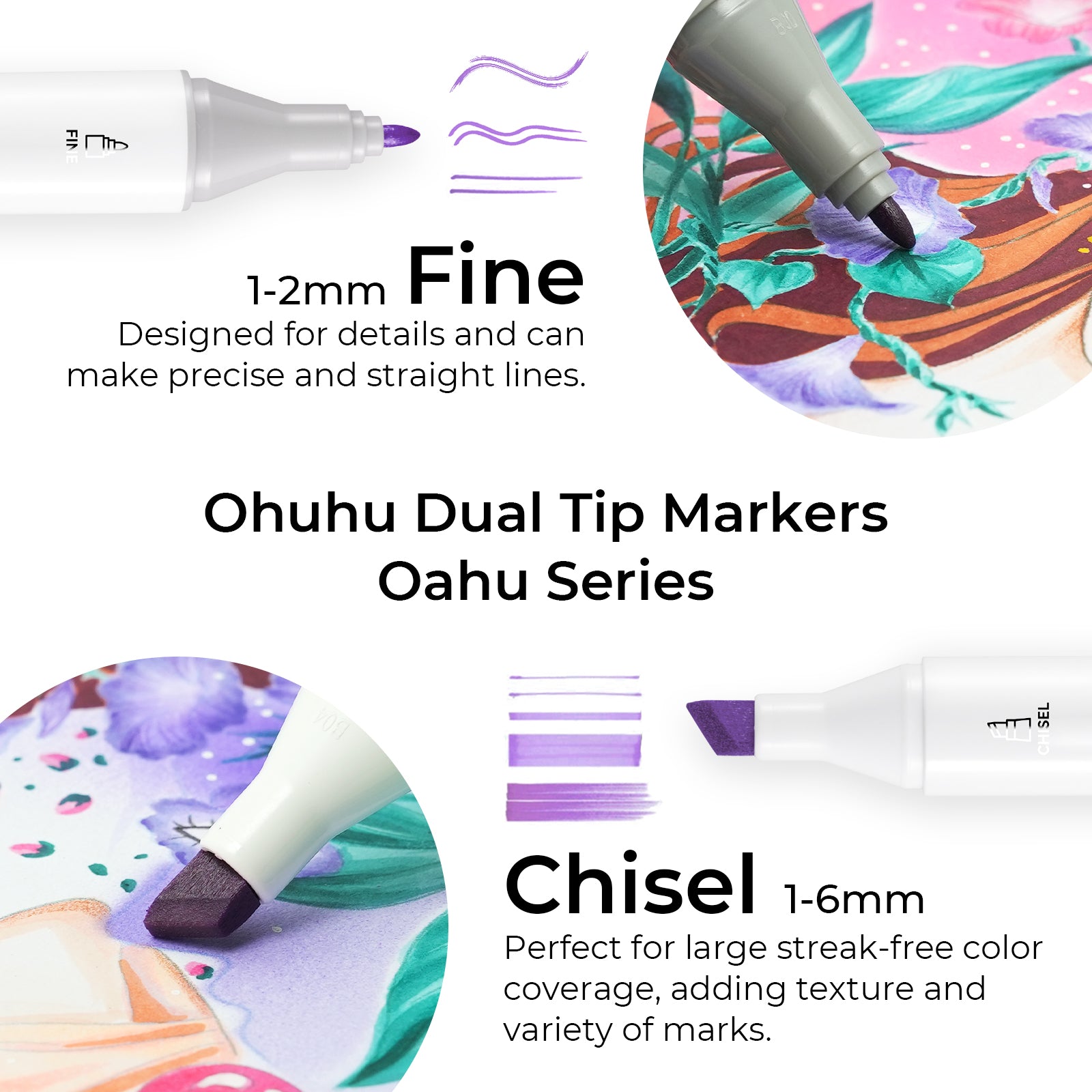 Ohuhu Oahu 200 Colors Dual Tips Alcohol Art Markers. Fine & Chisel - Image 2