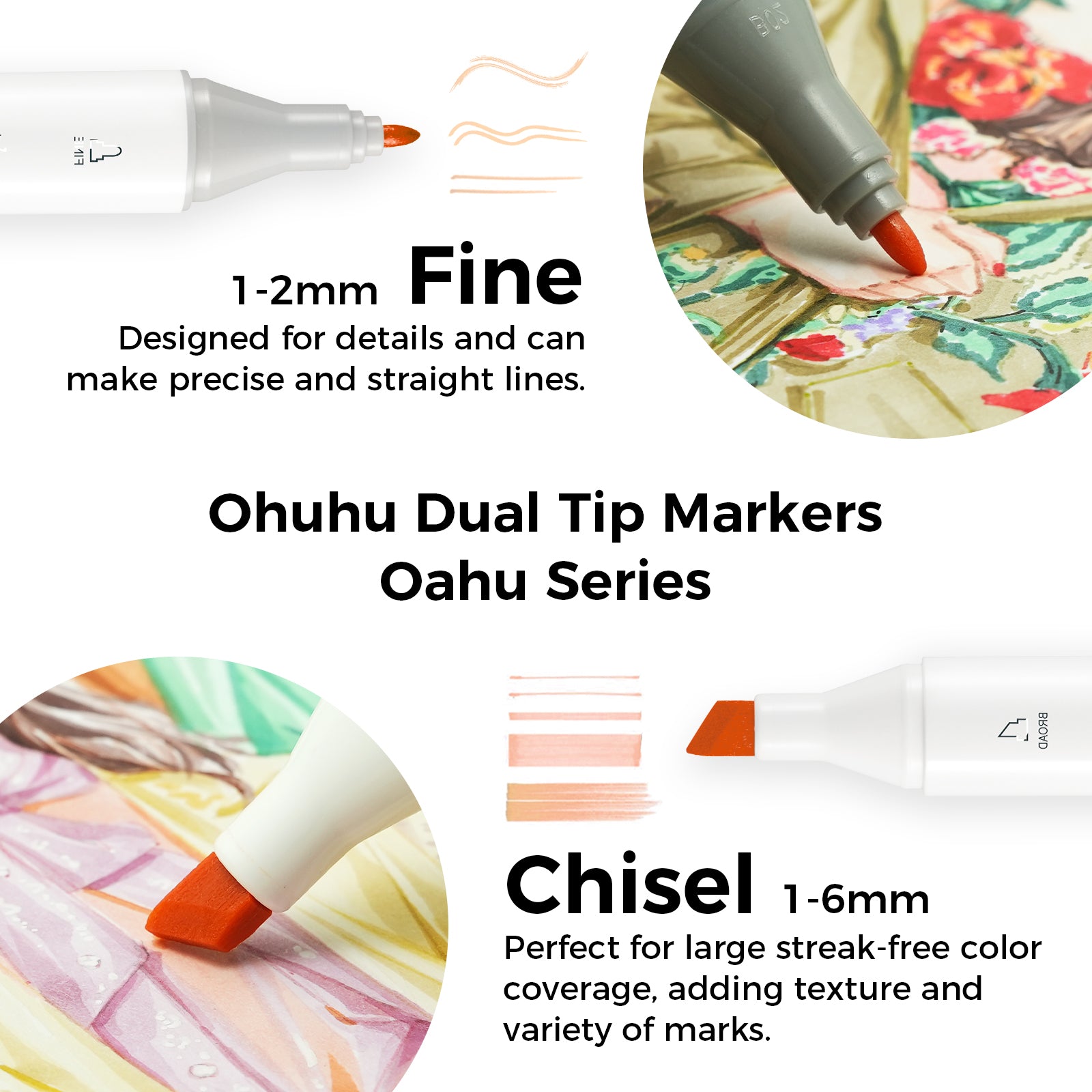 Ohuhu Oahu 36 Skin Tone Colors Dual Tips Alcohol Art Markers. Fine & Chisel - Image 2