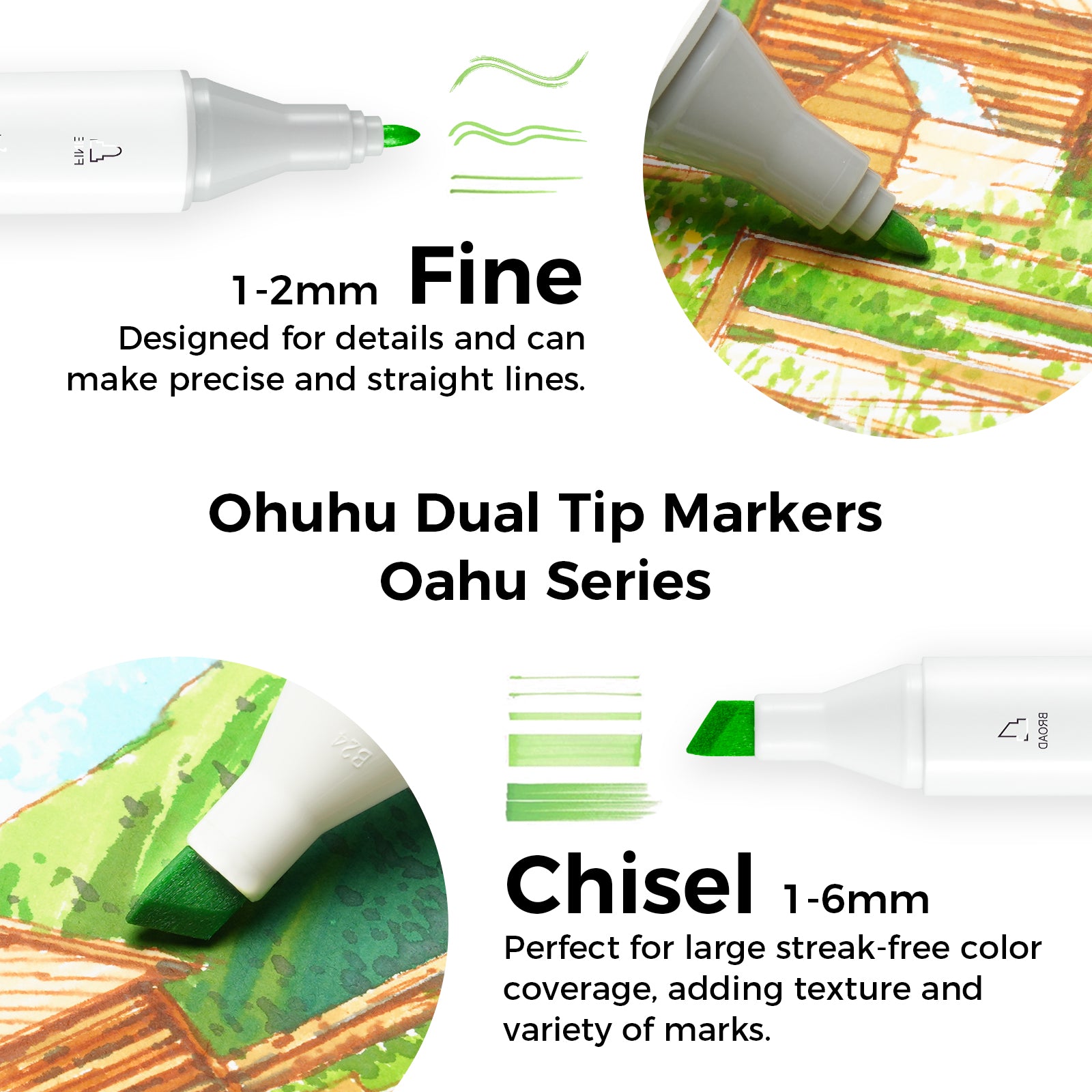 Ohuhu Oahu 100 Colors Dual Tips Alcohol Art Markers. Fine & Chisel - Image 4