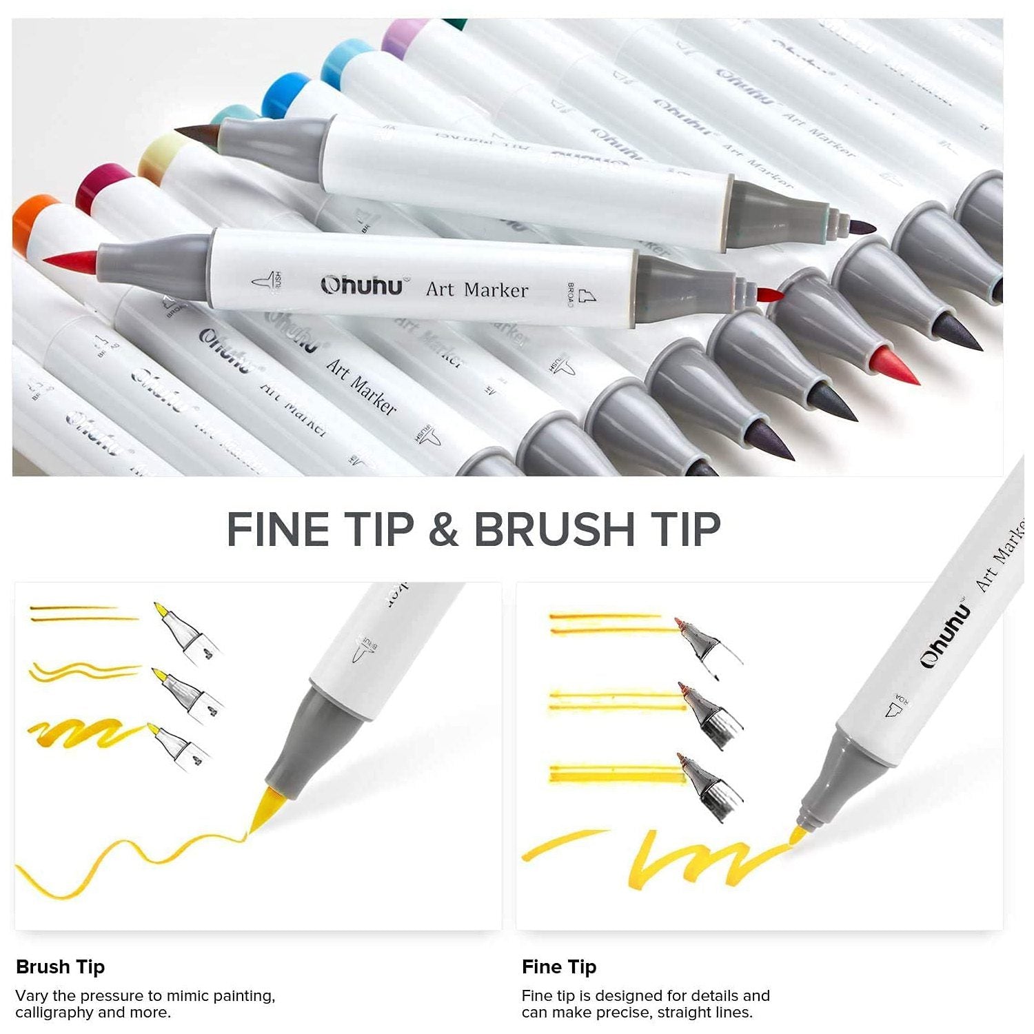 Ohuhu Honolulu 120 Colors Dual Tips Alcohol Art Markers (New Color Codes) - Image 8