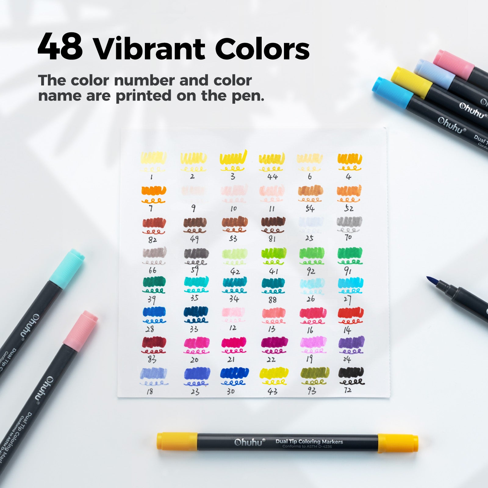 Ohuhu Water Based Brush & Fine Tips Art Markers with Bleed-Proof Coloring Book - Image 3