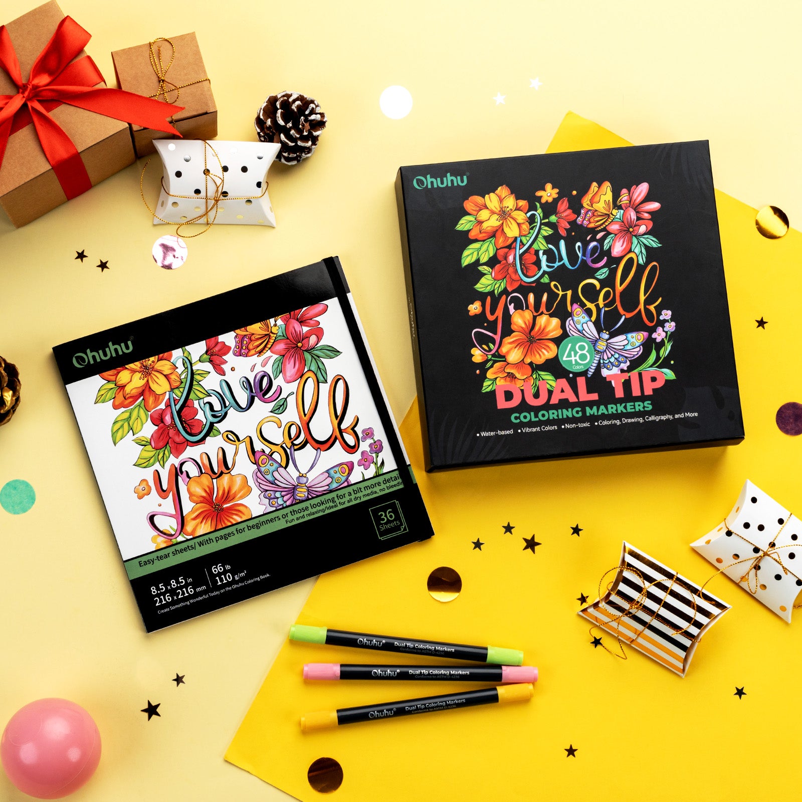Ohuhu Water Based Brush & Fine Tips Art Markers with Bleed-Proof Coloring Book - Image 8