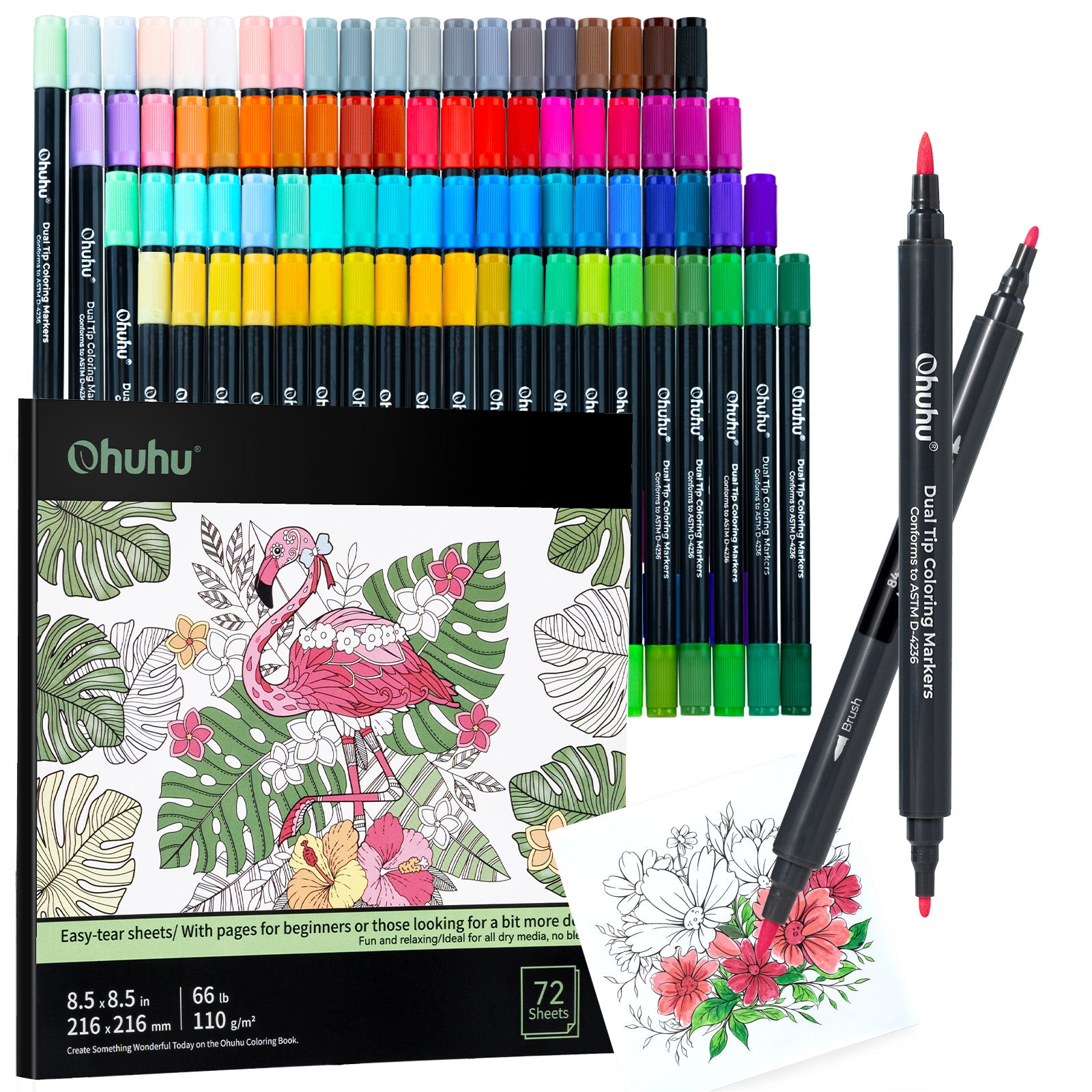 Ohuhu Water Based Brush & Fine Tips Art Markers with Bleed-Proof Coloring Book - Image 9