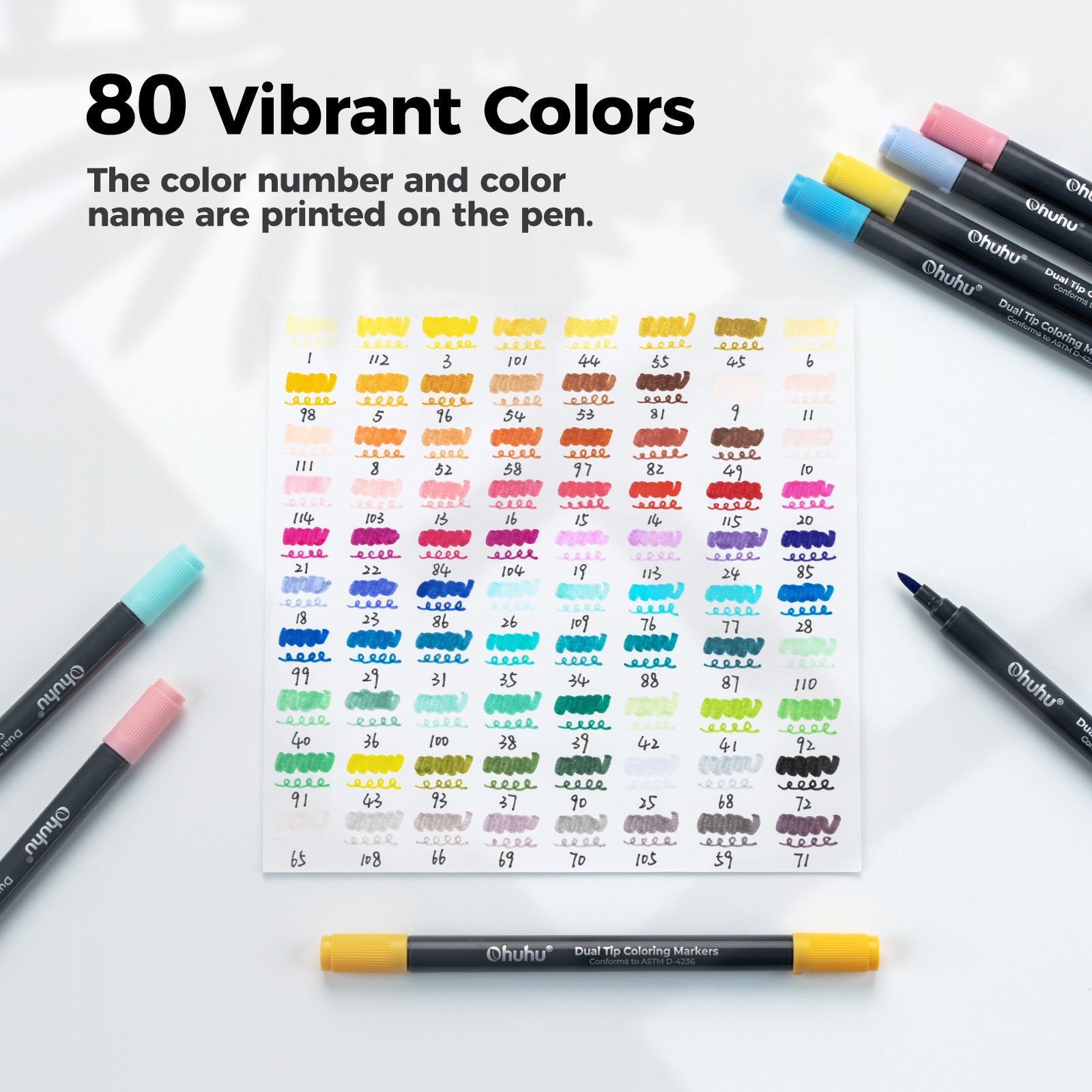 Ohuhu Water Based Brush & Fine Tips Art Markers with Bleed-Proof Coloring Book - Image 11