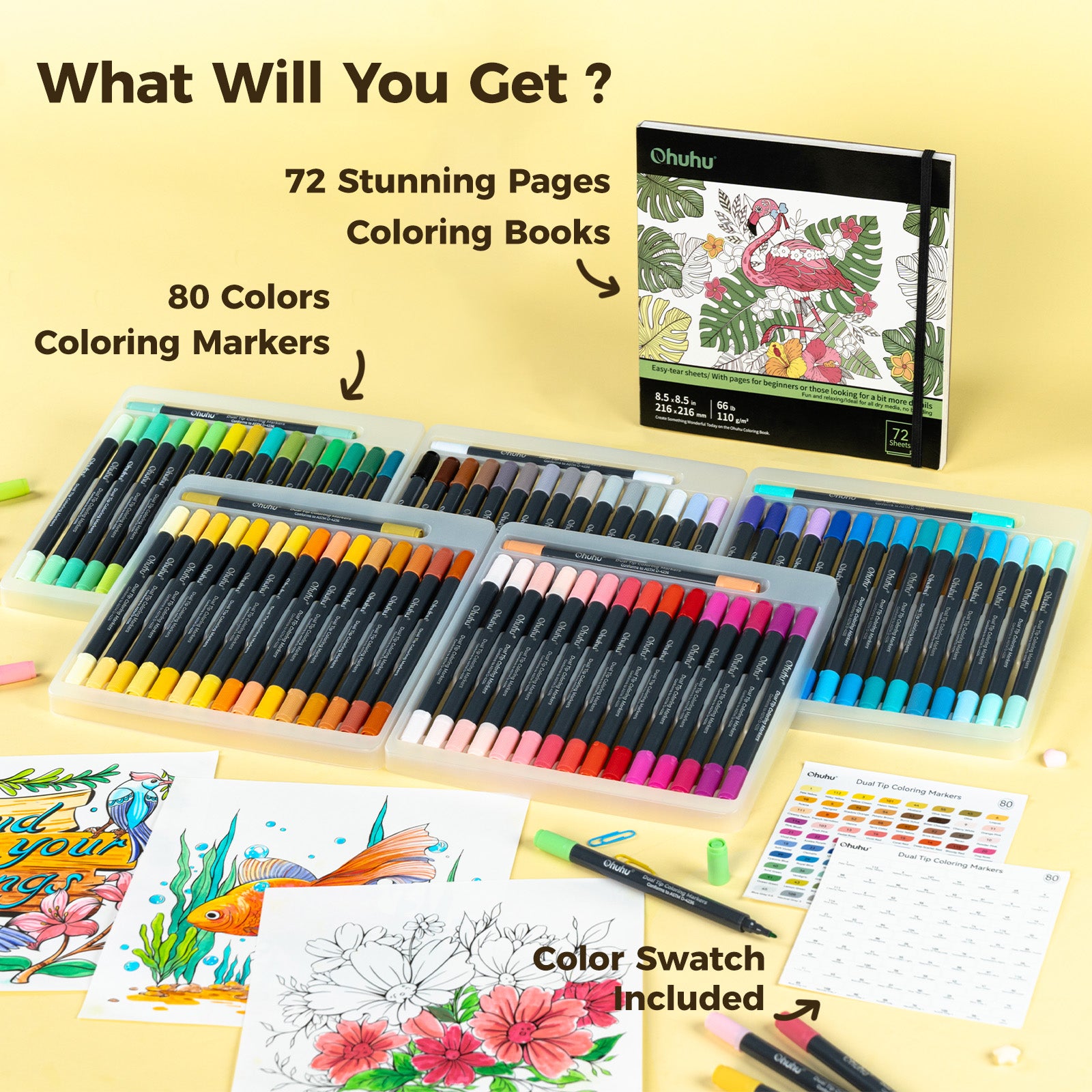 Ohuhu Water Based Brush & Fine Tips Art Markers with Bleed-Proof Coloring Book - Image 14