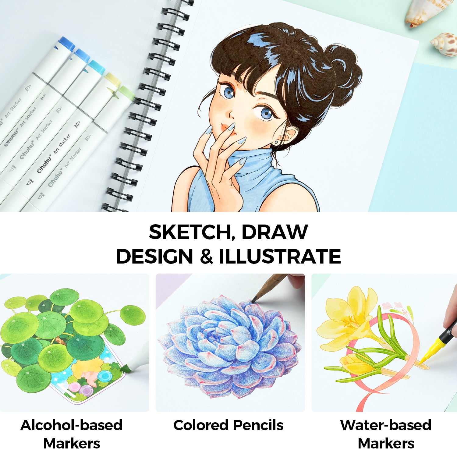 Ohuhu Bleedproof Double-Sided Marker Pad. Spiral-Bound - Image 15