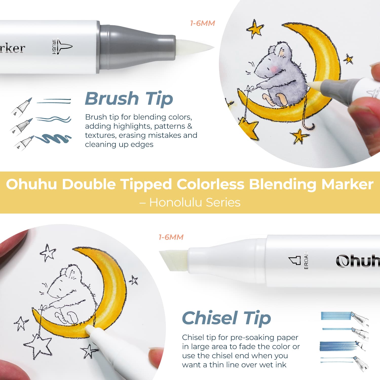 Ohuhu Honolulu Colorless Blender Marker - Pack of 6 - Image 2