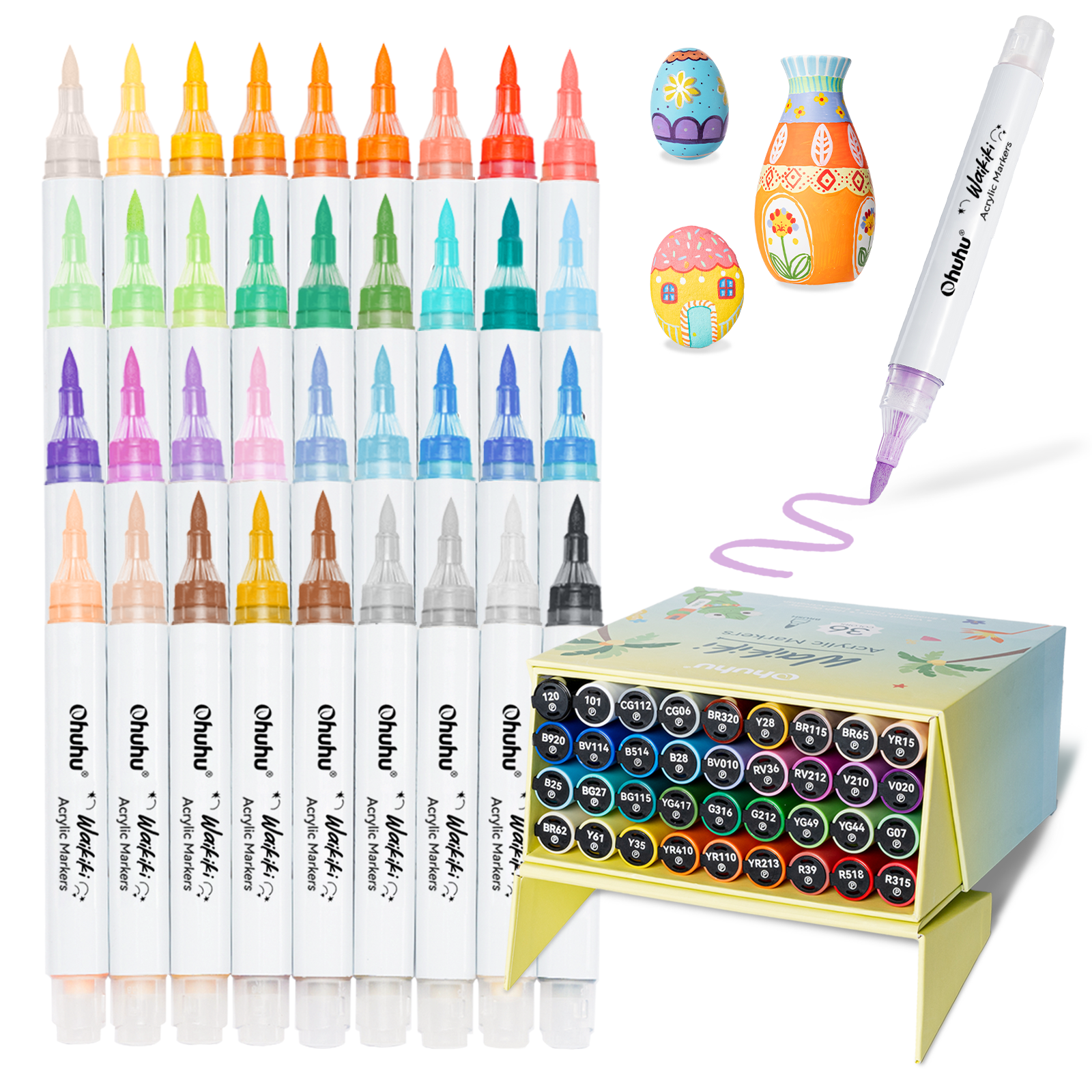 Ohuhu Top Pump Acrylic Paint Markers Brush Tip 36 Colors Paint Pens-Waikiki - Image 2