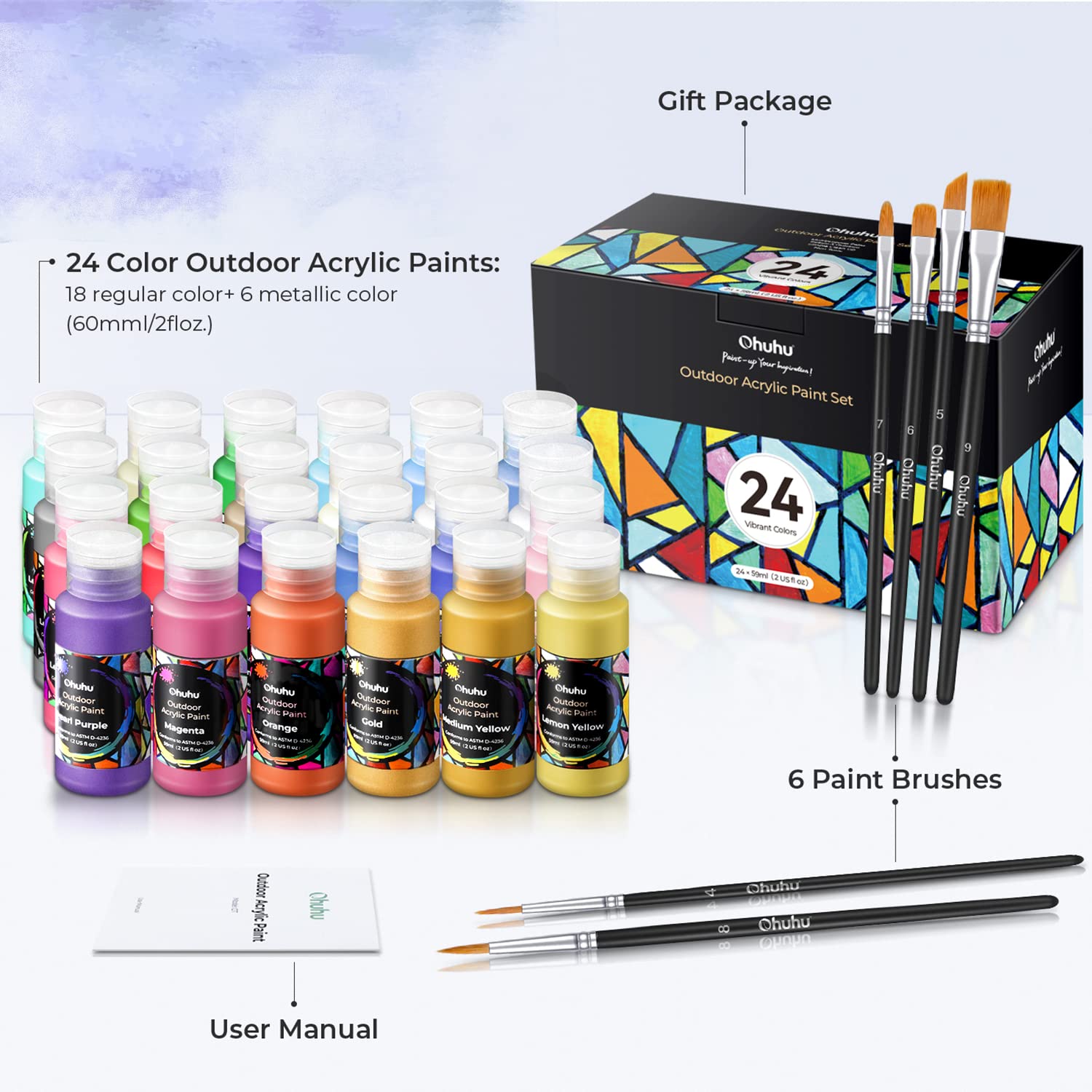 Ohuhu 24 Colors Art Craft Acrylic Paint Set - Image 2