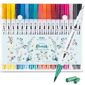 Ohuhu Maui 36 Colors Dual Tips Water Based Art Markers. Brush & Fineliner