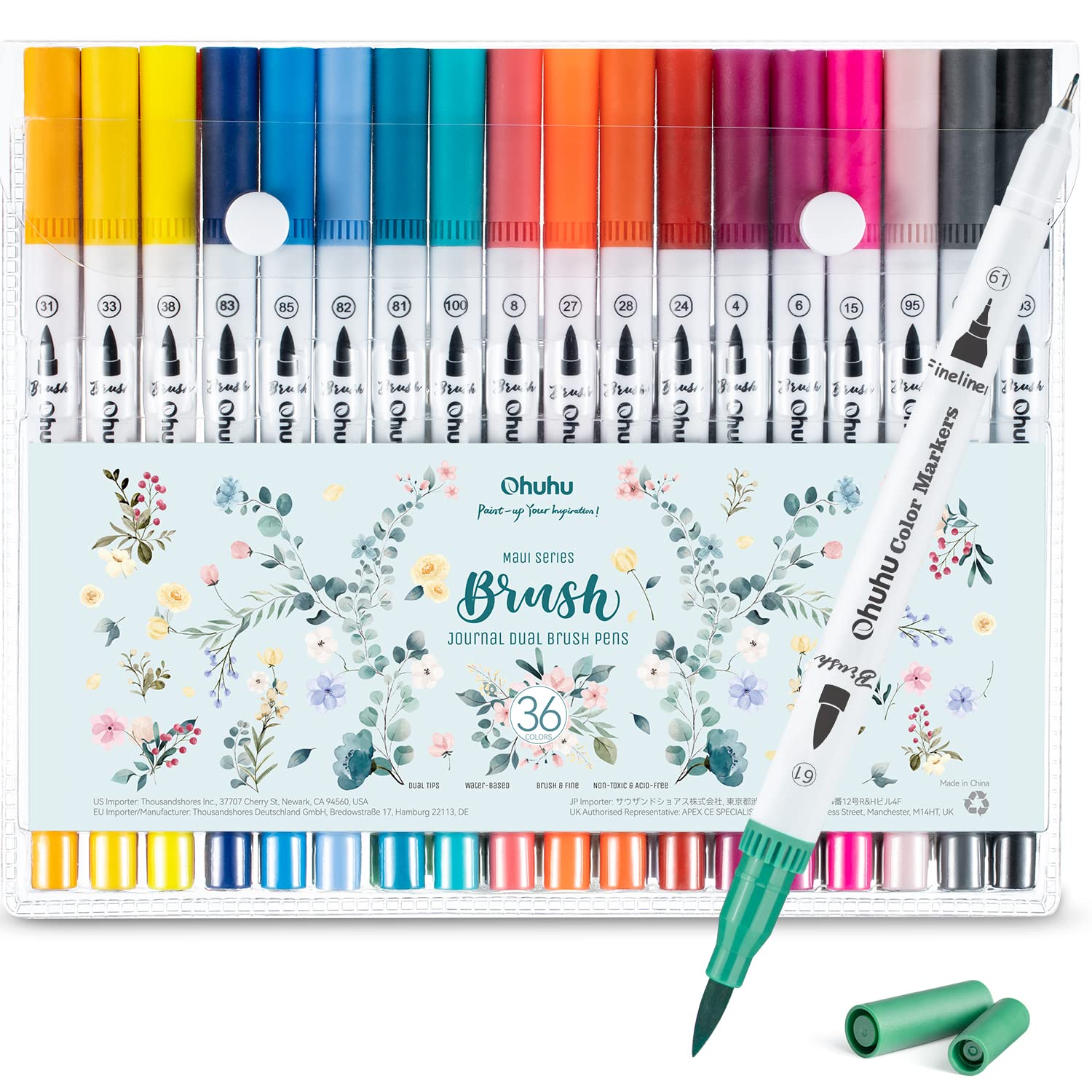 Ohuhu Maui 36 Colors Dual Tips Water Based Art Markers. Brush & Fineliner