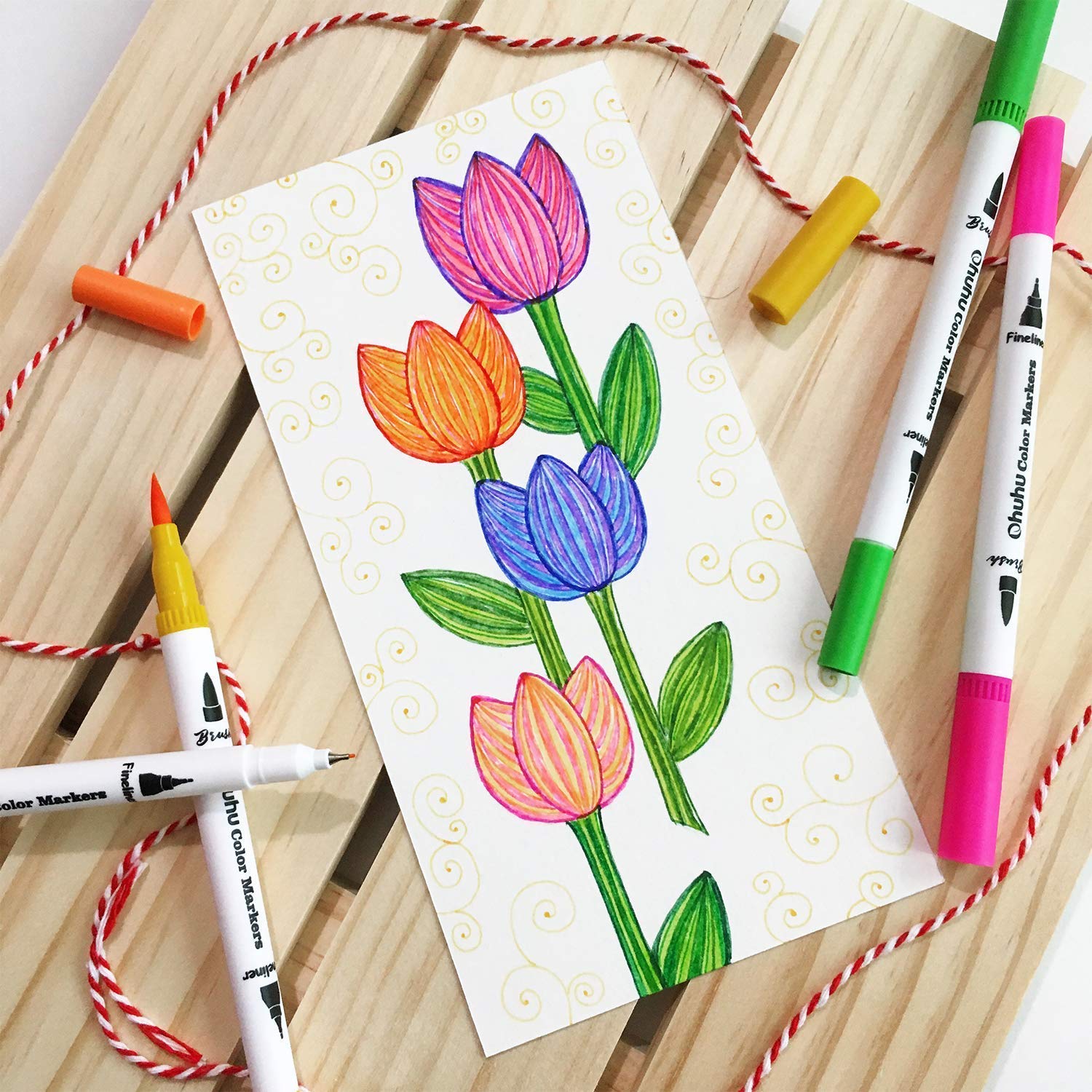 Ohuhu Maui 36 Colors Dual Tips Water Based Art Markers. Brush & Fineliner - Image 2