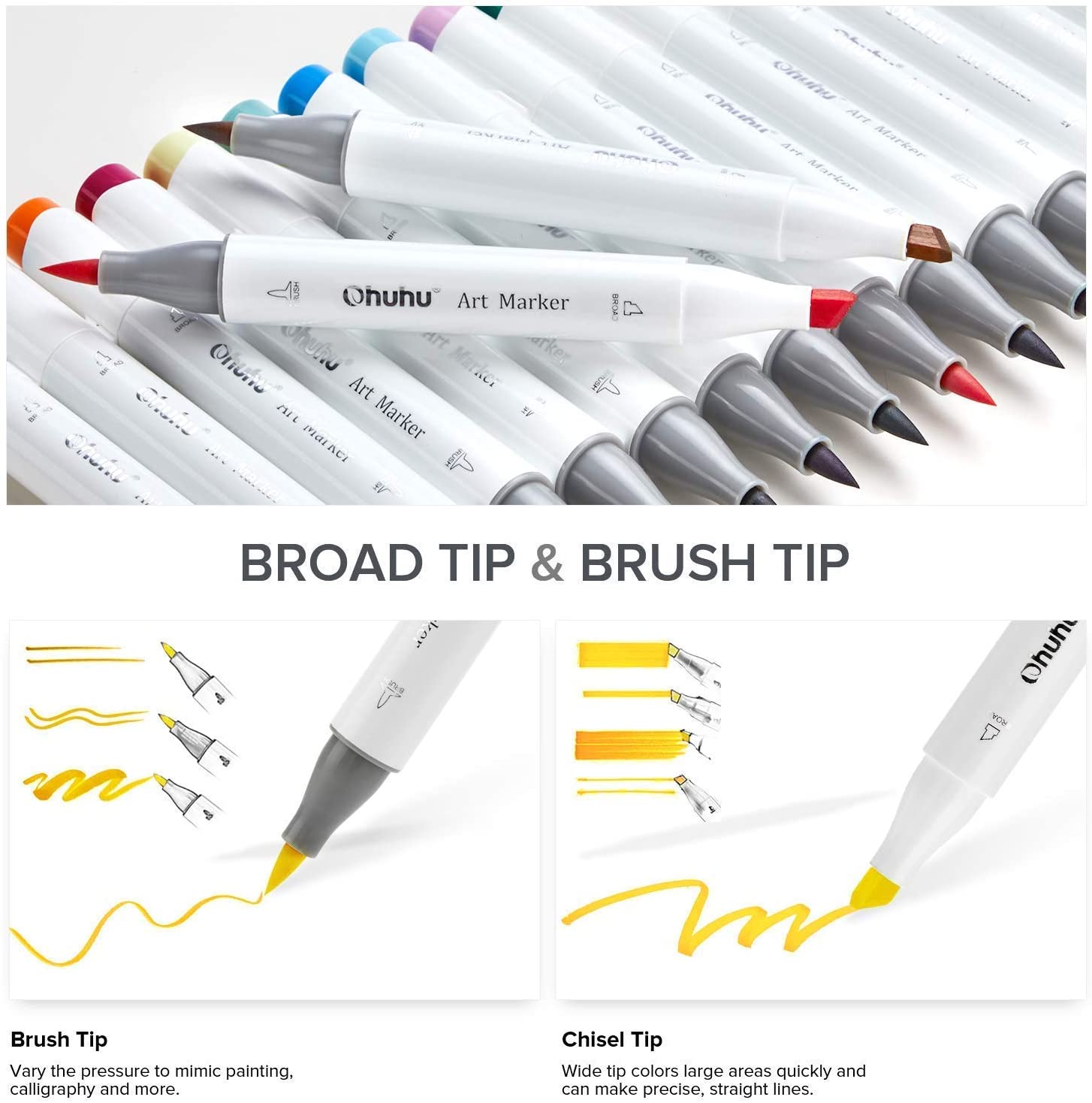 Ohuhu Honolulu 120 Colors Dual Tips Alcohol Art Markers Brush & Chisel US Exclusive - Image 3