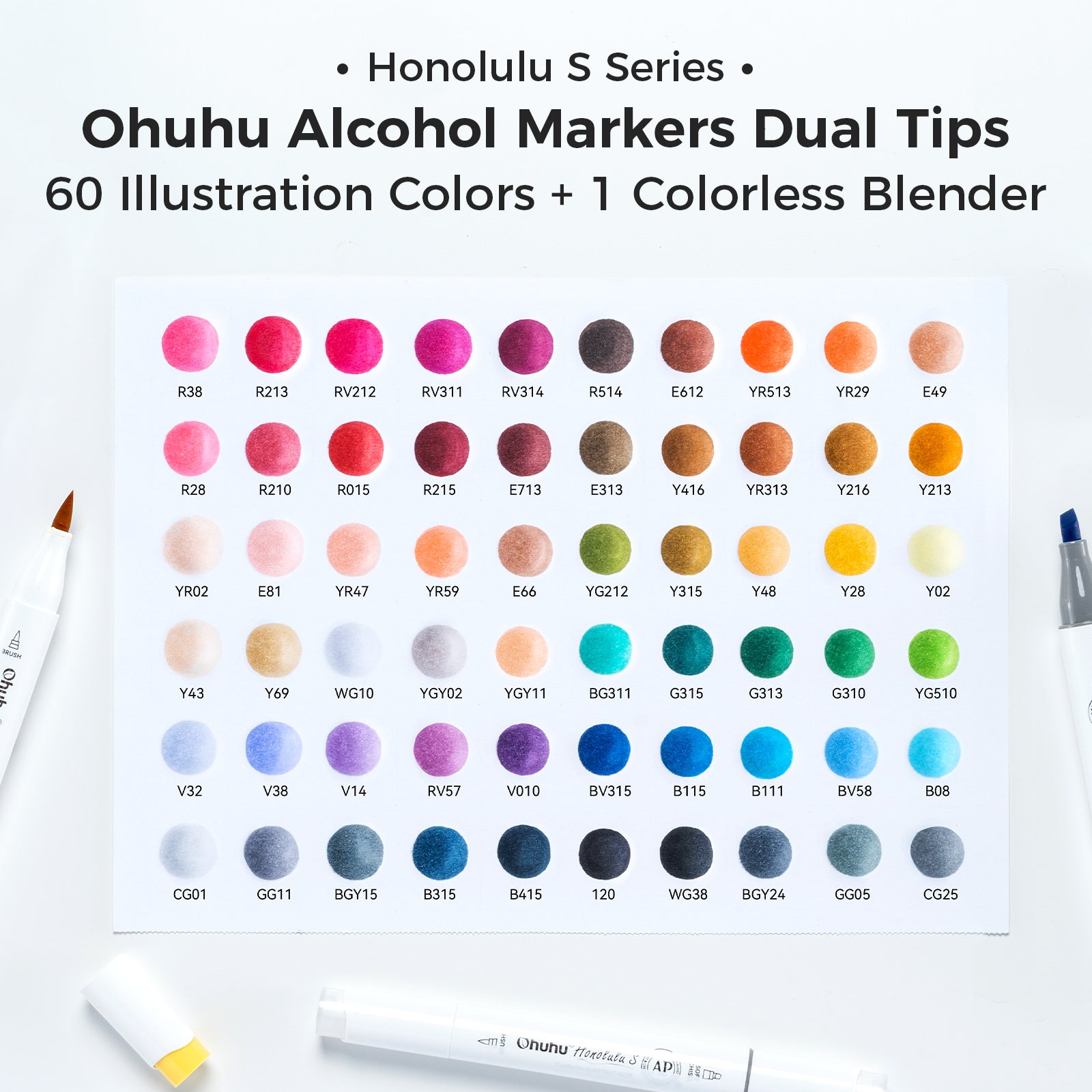 Ohuhu Honolulu S 60 Illustration Tone Colors Dual Soft Tips Alcohol Art Markers. Brush & Soft Chisel - Image 6