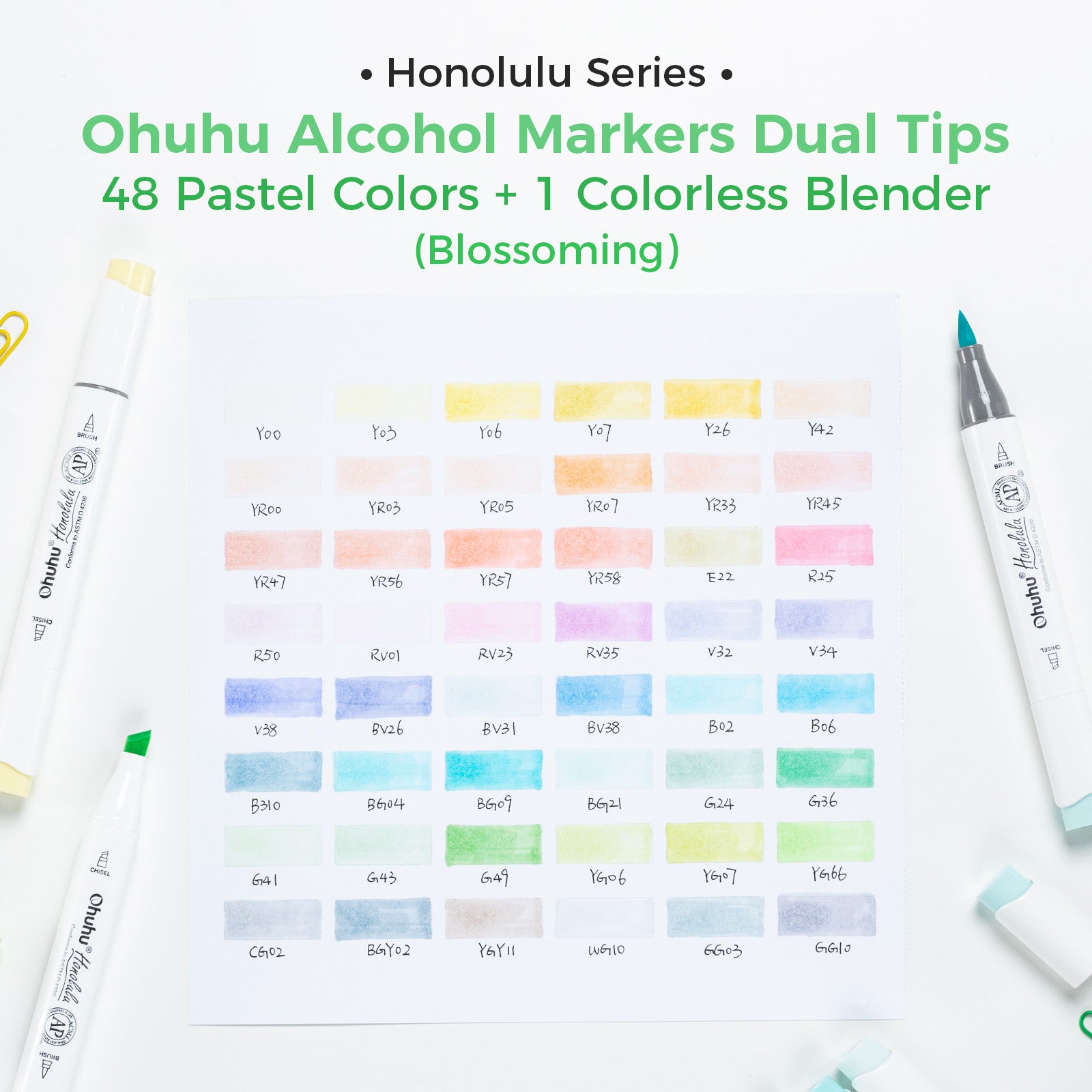 Ohuhu Honolulu New 48 Pastel Colors Dual Tips Alcohol Art Markers - Blossoming (New Color Codes) - Image 8