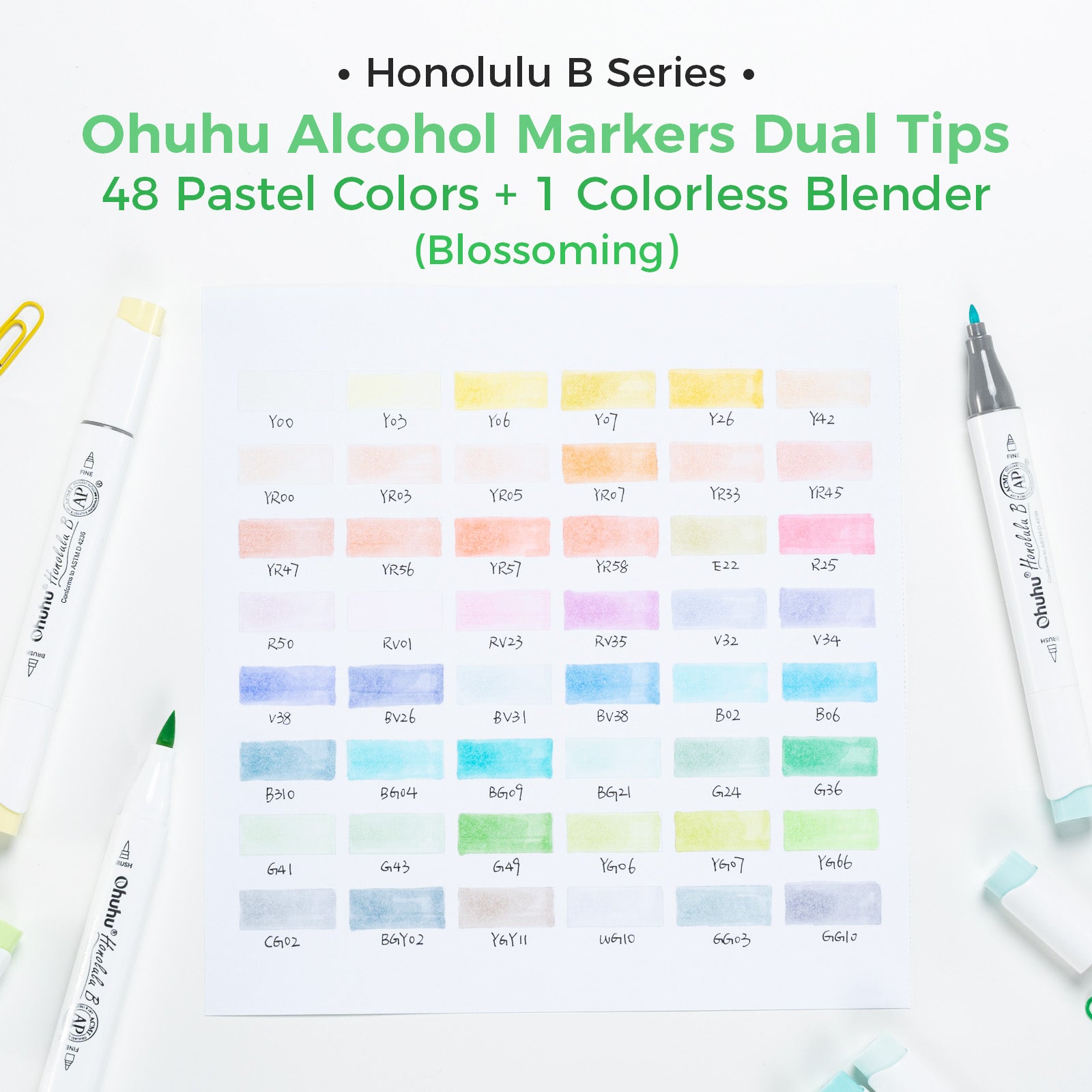 Ohuhu Honolulu New 48 Pastel Colors Dual Tips Alcohol Art Markers - Blossoming (New Color Codes) - Image 13