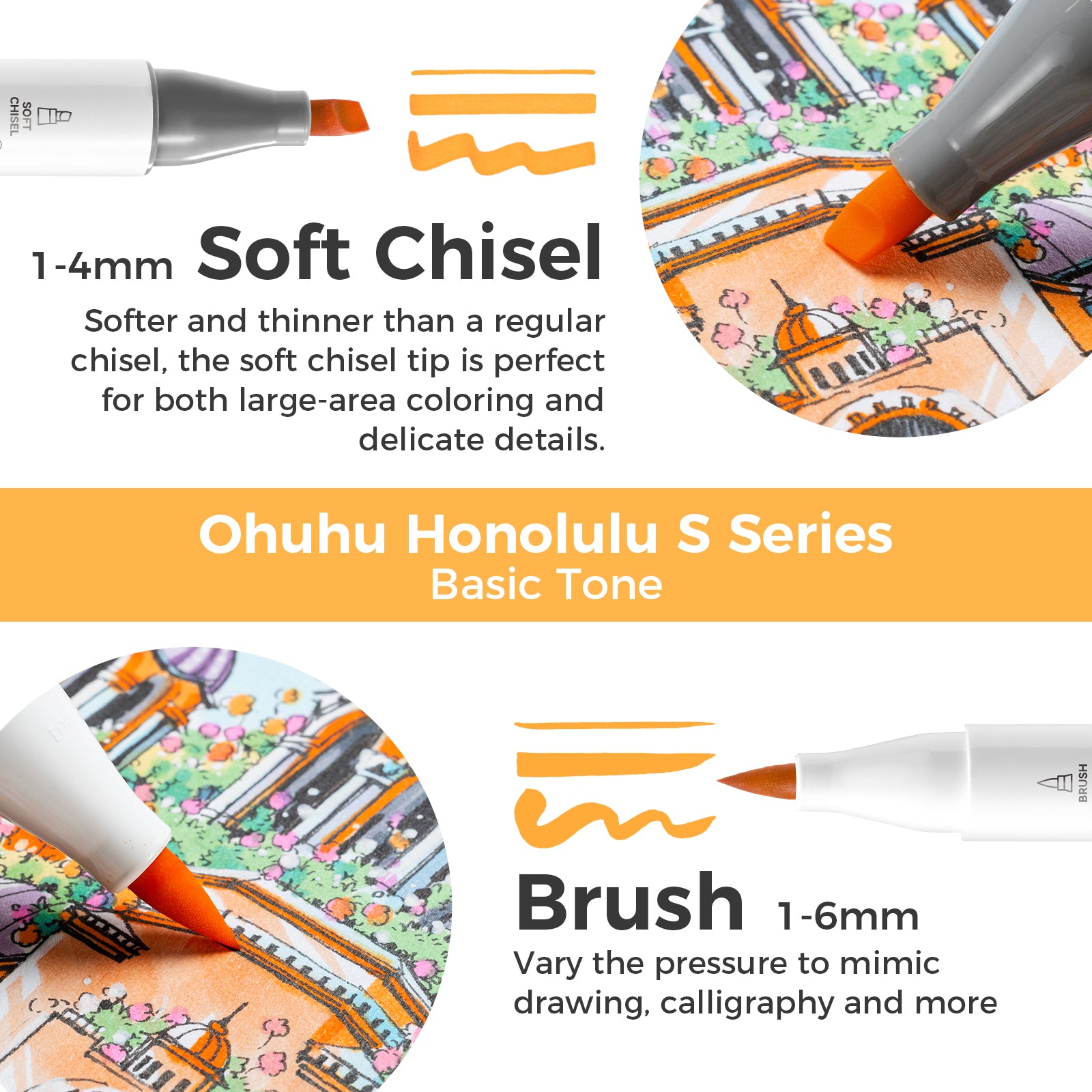 Ohuhu Honolulu S 48 Colors Dual Soft Tips Alcohol Art Markers. Brush & Soft Chisel - Image 4