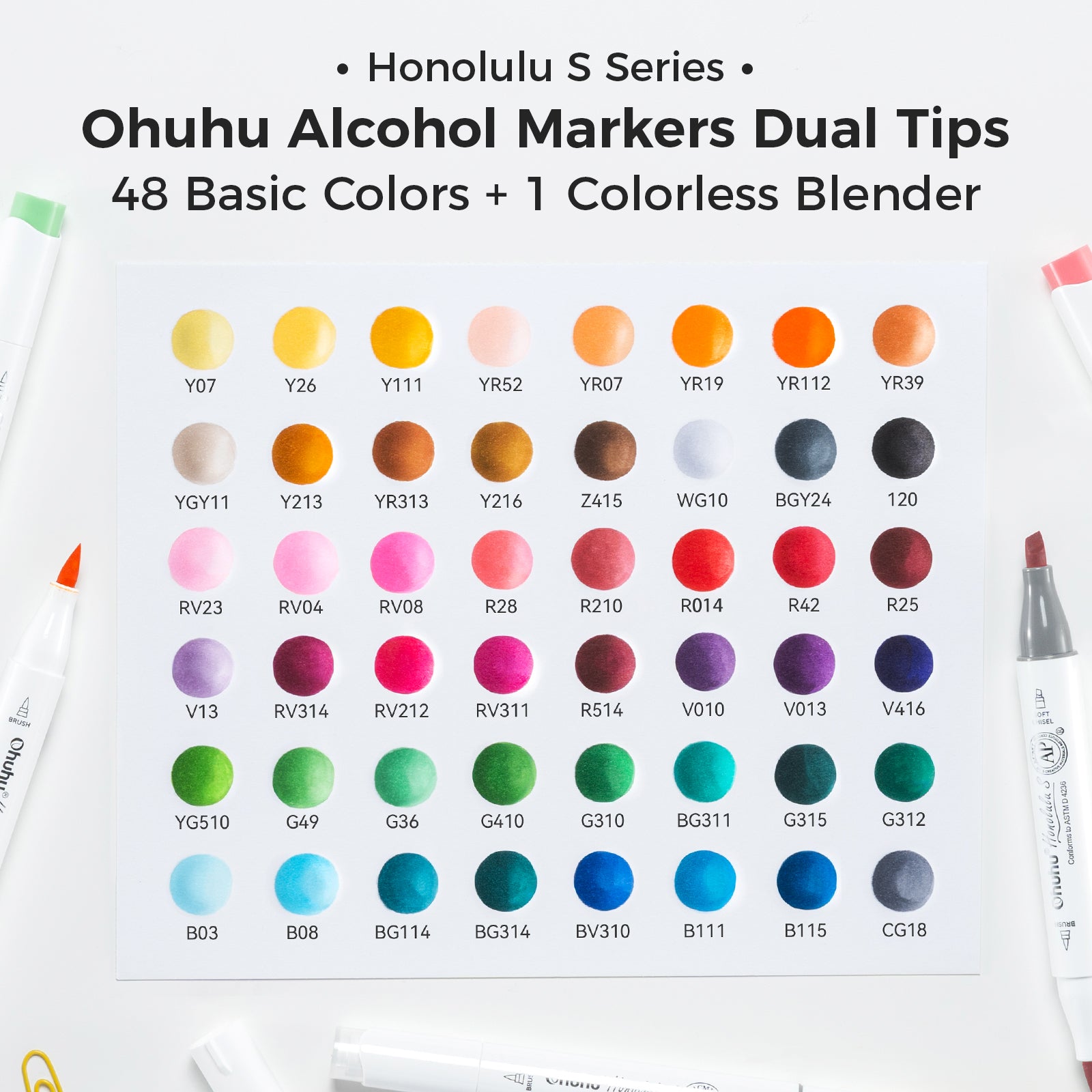 Ohuhu Honolulu S 48 Colors Dual Soft Tips Alcohol Art Markers. Brush & Soft Chisel - Image 6