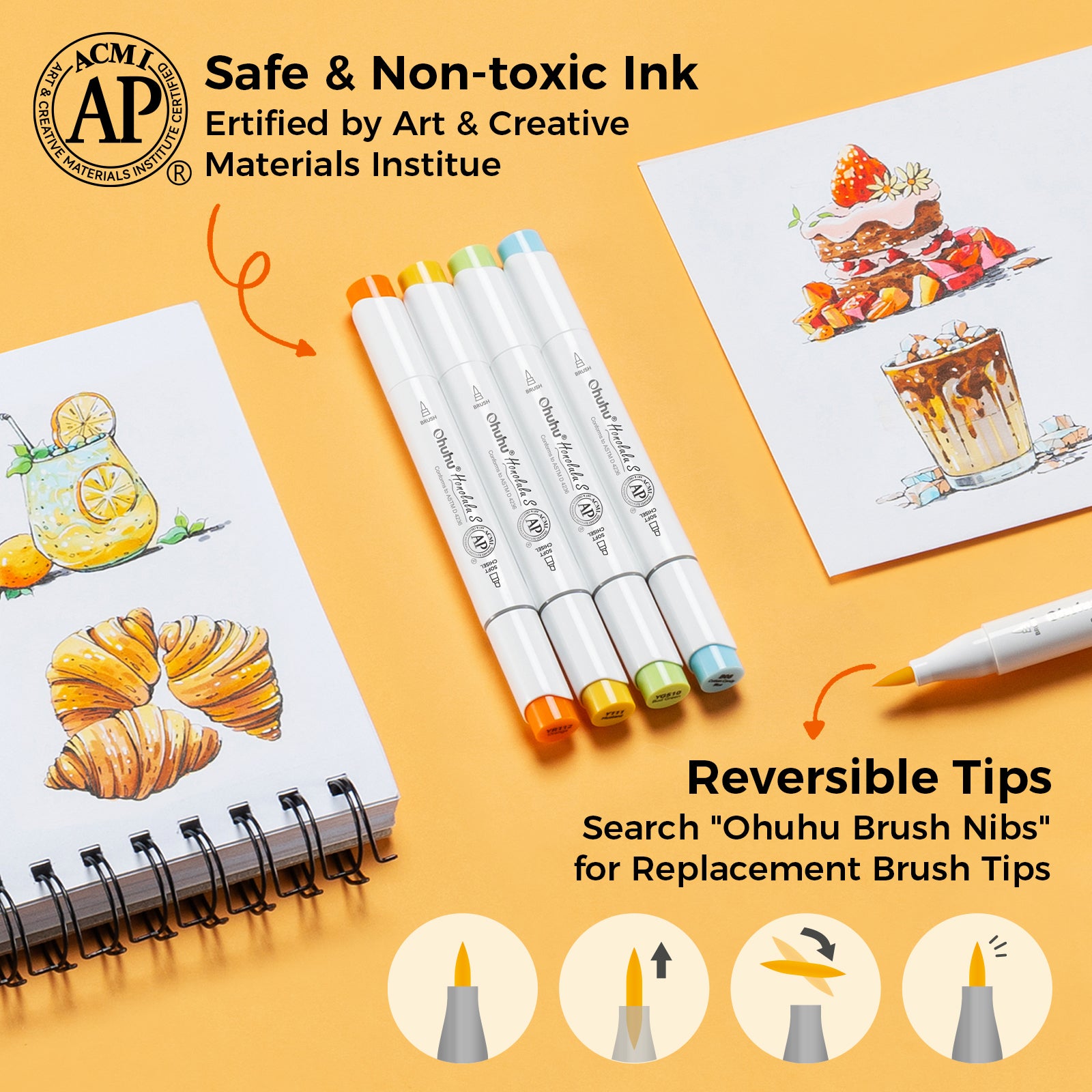 Ohuhu Honolulu S 48 Colors Dual Soft Tips Alcohol Art Markers. Brush & Soft Chisel - Image 3
