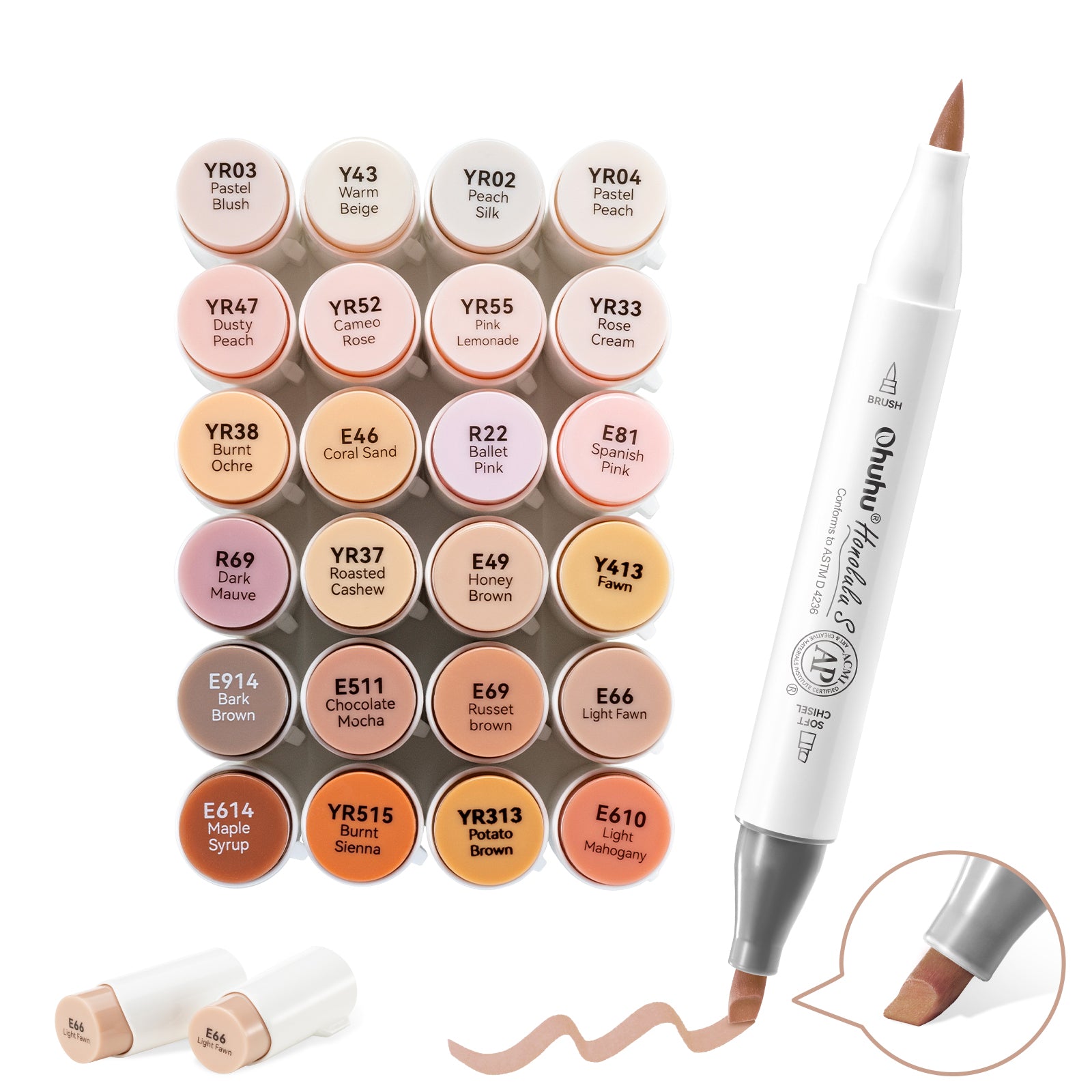 Ohuhu Honolulu S 24 Skin Tone Colors Dual Soft Tips Alcohol Art Markers. Brush & Soft Chisel