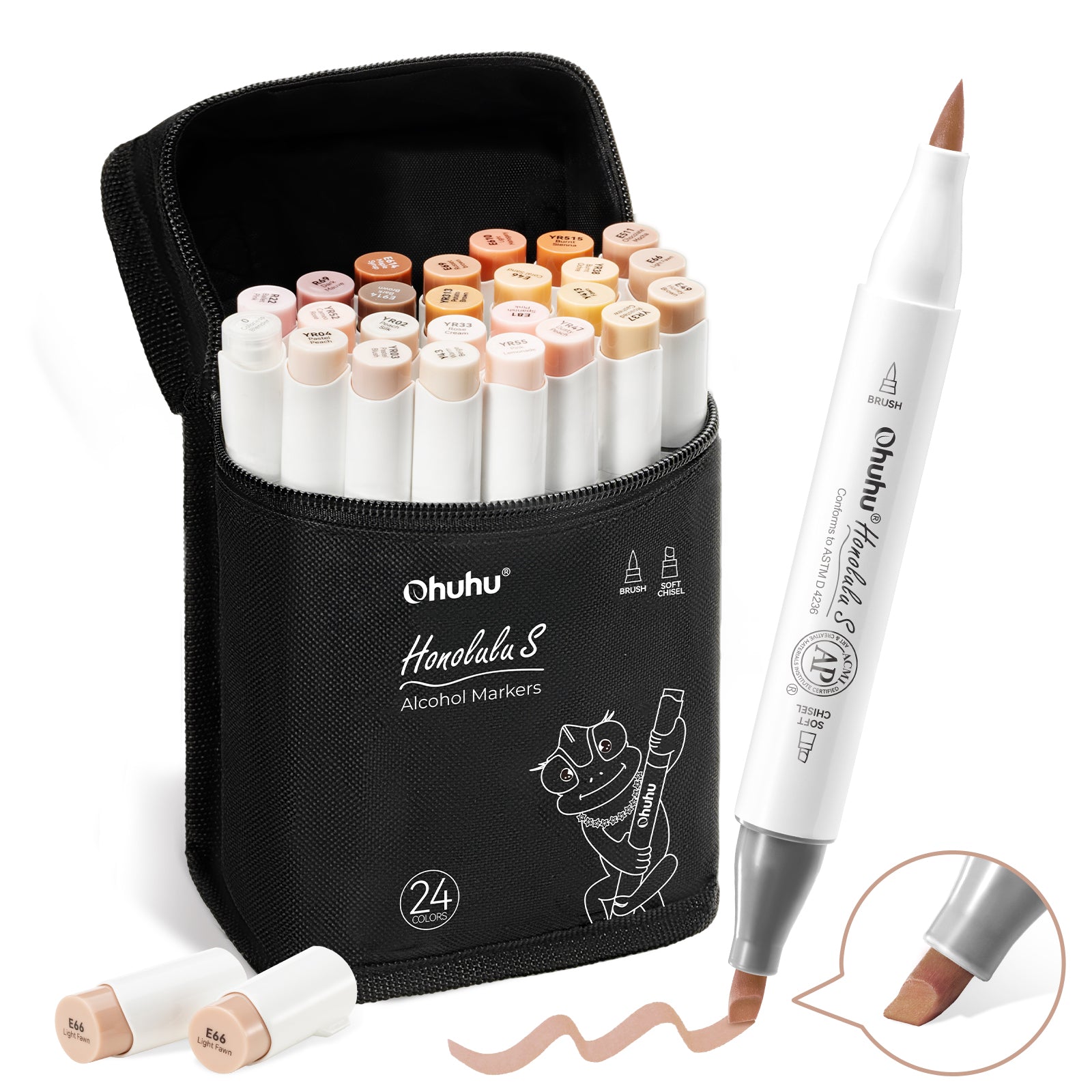 Ohuhu Honolulu S 24 Skin Tone Colors Dual Soft Tips Alcohol Art Markers. Brush & Soft Chisel - Image 10