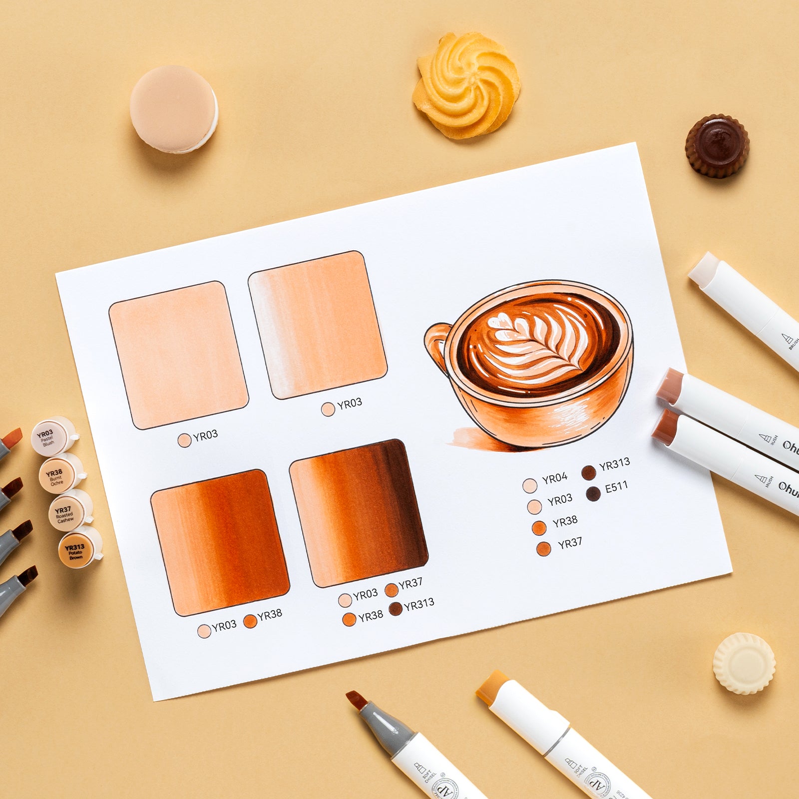 Ohuhu Honolulu S 24 Skin Tone Colors Dual Soft Tips Alcohol Art Markers. Brush & Soft Chisel - Image 7