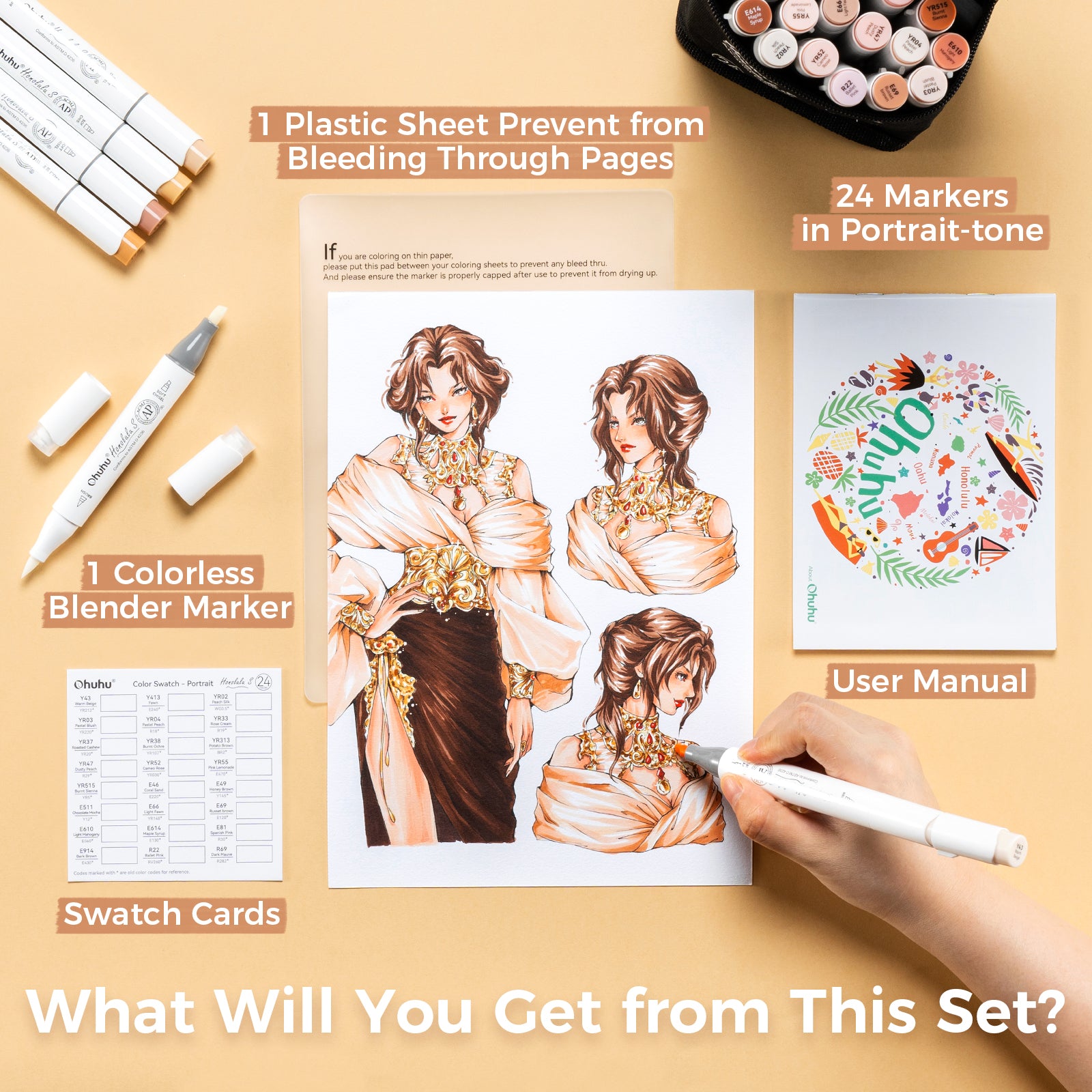 Ohuhu Honolulu S 24 Skin Tone Colors Dual Soft Tips Alcohol Art Markers. Brush & Soft Chisel - Image 9