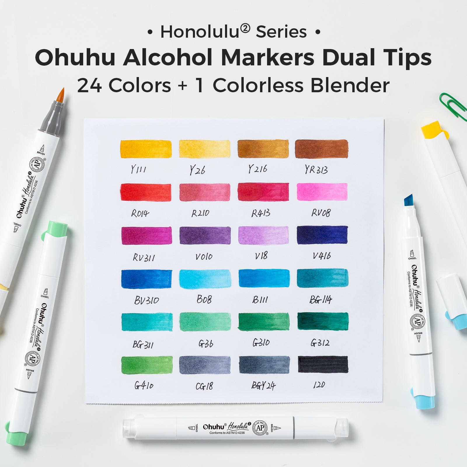Ohuhu Honolulu² 24 Basic Colors Dual Tips Alcohol Art Markers - Image 4