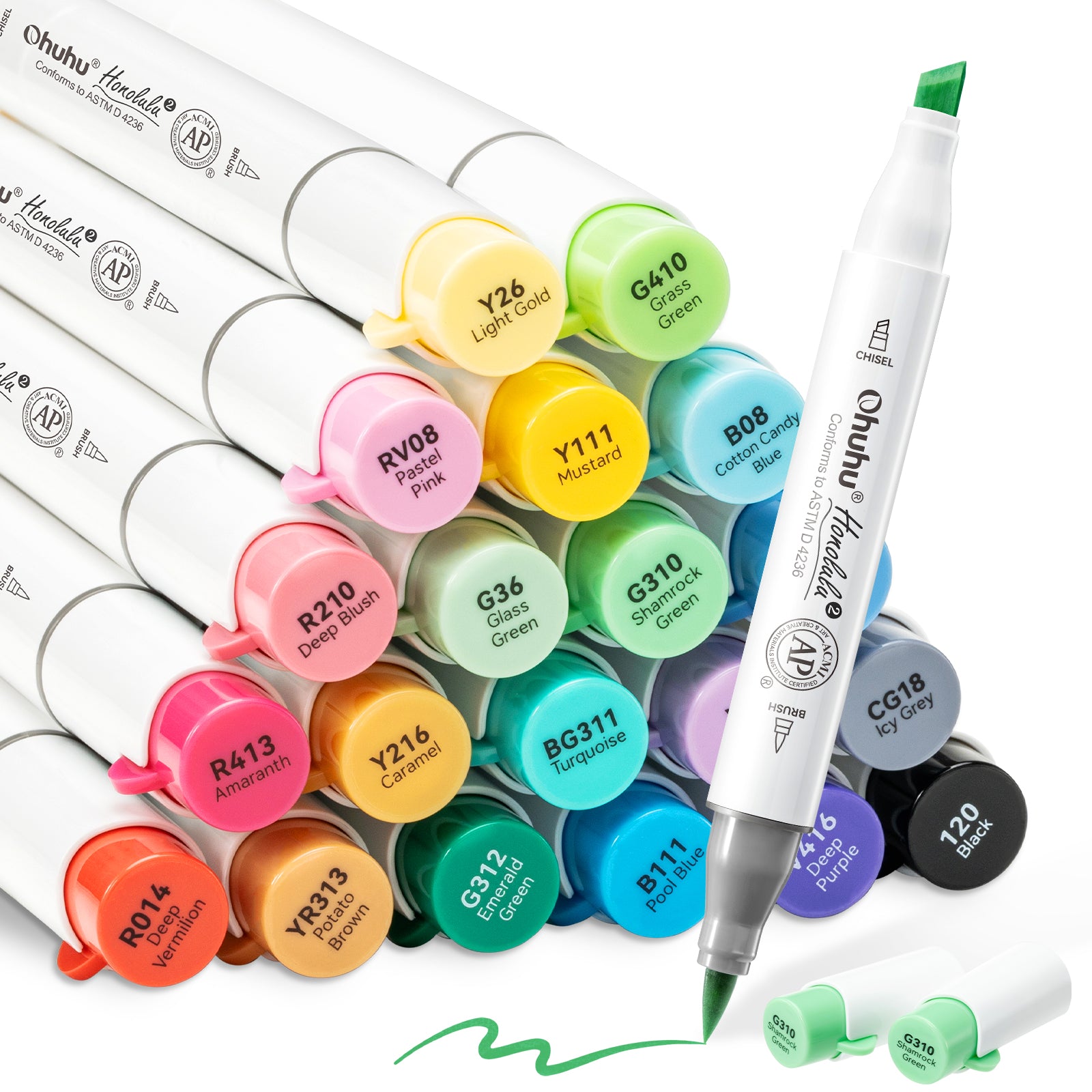 Ohuhu Honolulu² 24 Basic Colors Dual Tips Alcohol Art Markers - Image 8