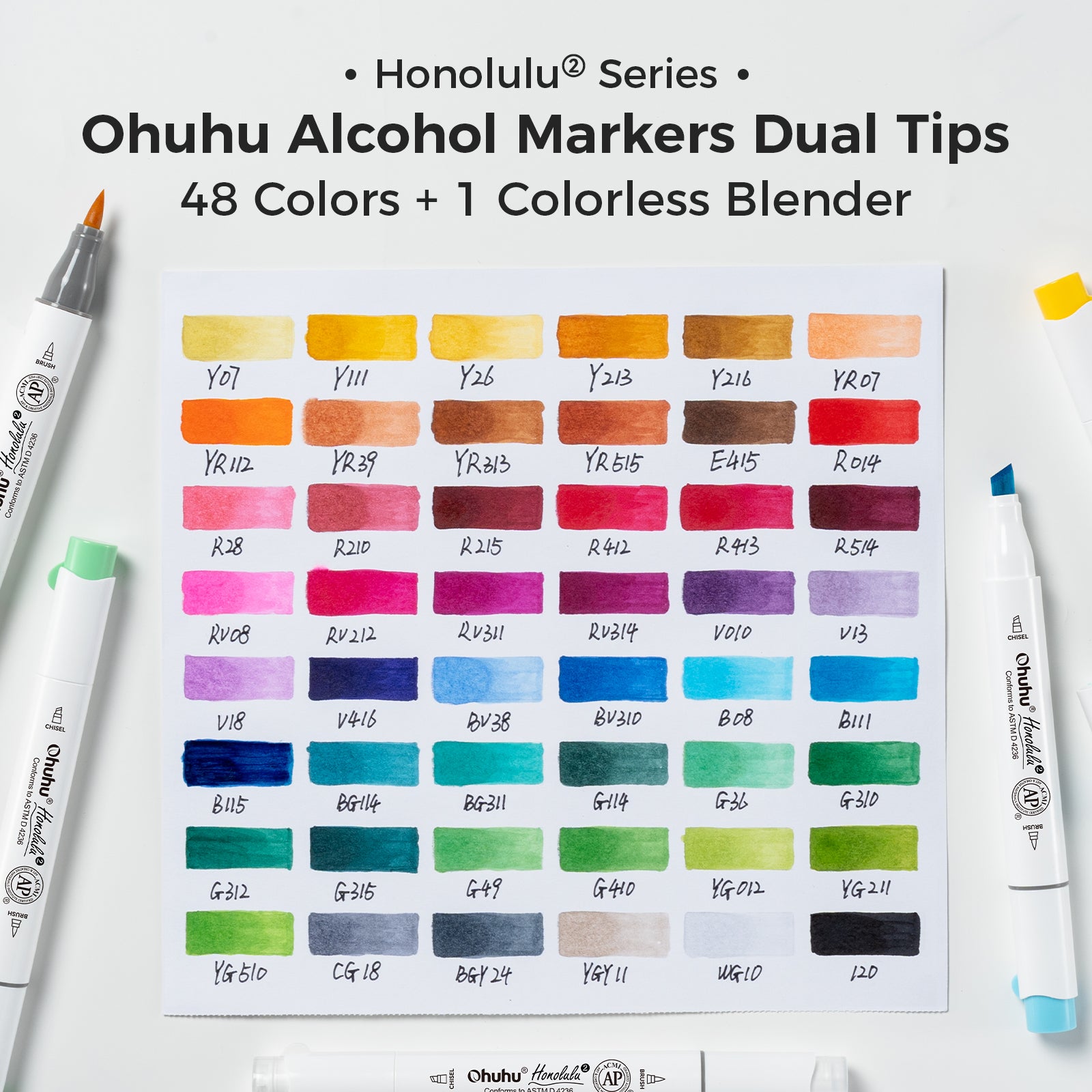 Ohuhu Honolulu² 48 Basic Colors Dual Tips Alcohol Art Markers - Image 3
