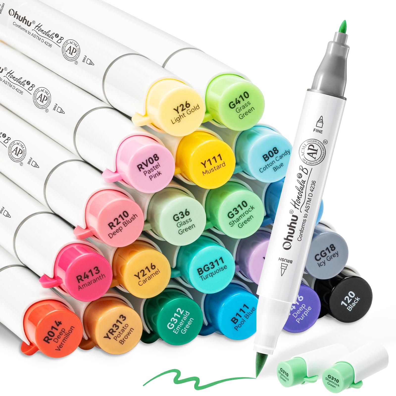 Ohuhu Honolulu² 24 Basic Colors Dual Tips Alcohol Art Markers - Image 9