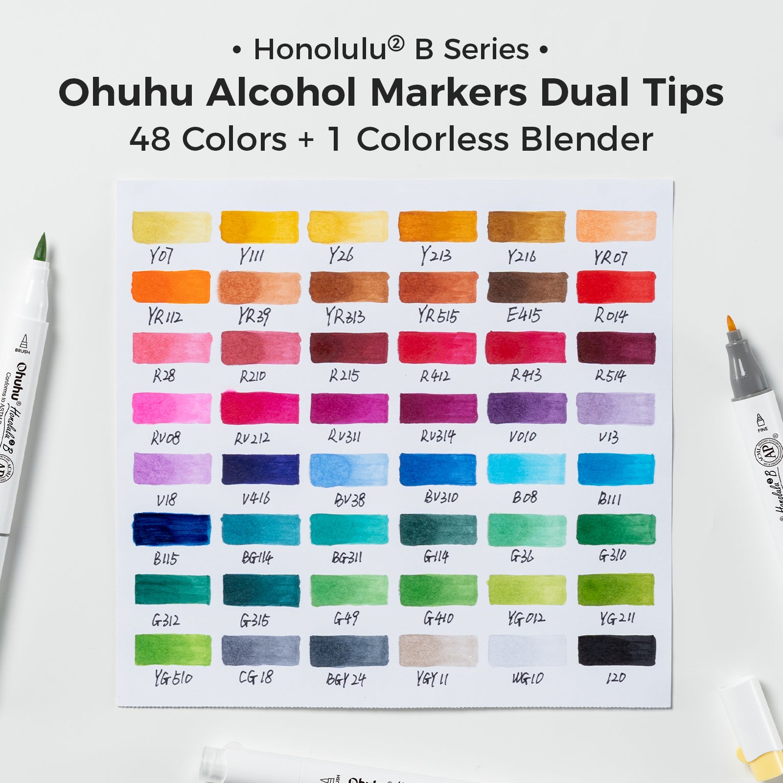 Ohuhu Honolulu² 48 Basic Colors Dual Tips Alcohol Art Markers - Image 4