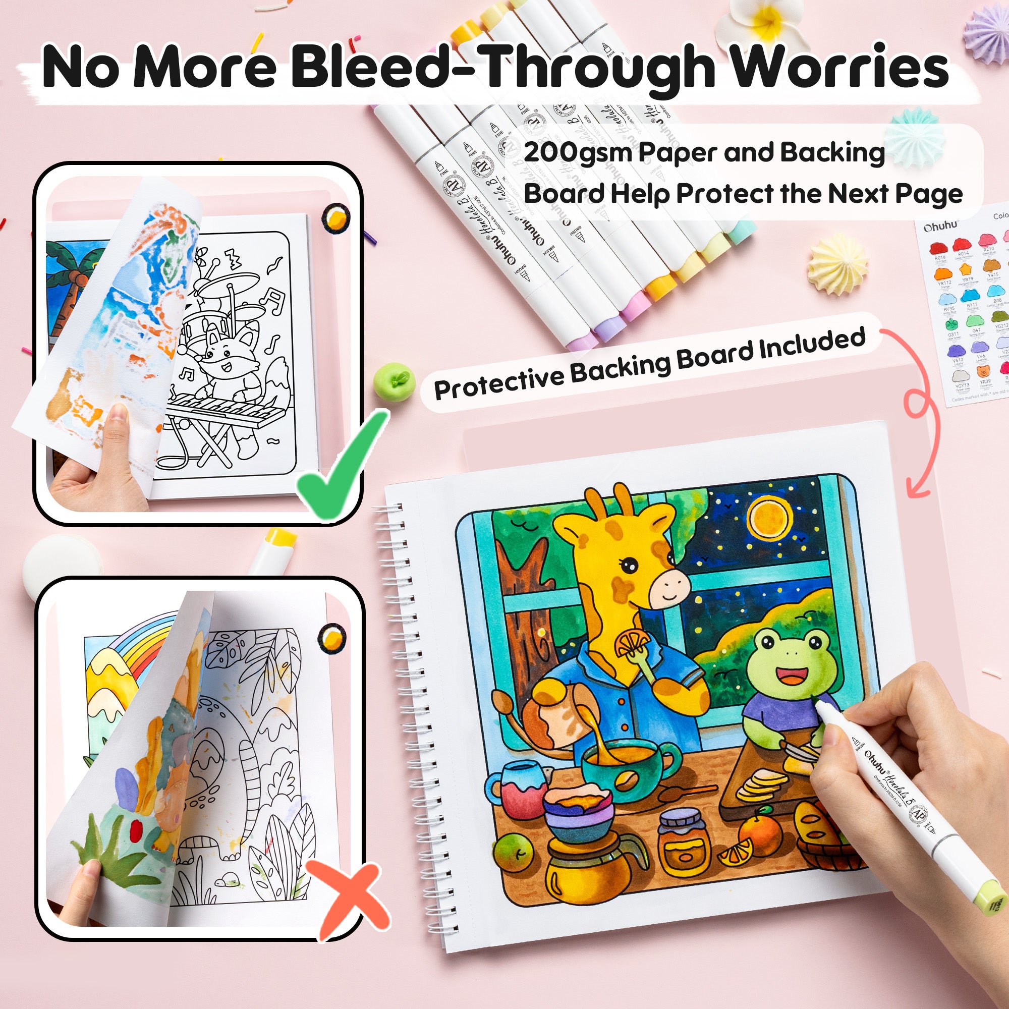 Ohuhu Honolulu B 48 Colors Alcohol Markers with Coloring Book - Image 8