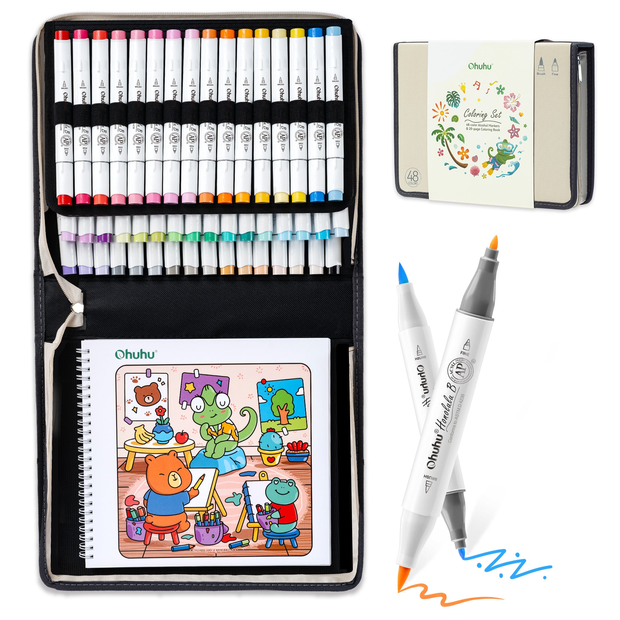 Ohuhu Honolulu B 48 Colors Alcohol Markers with Coloring Book - Image 3