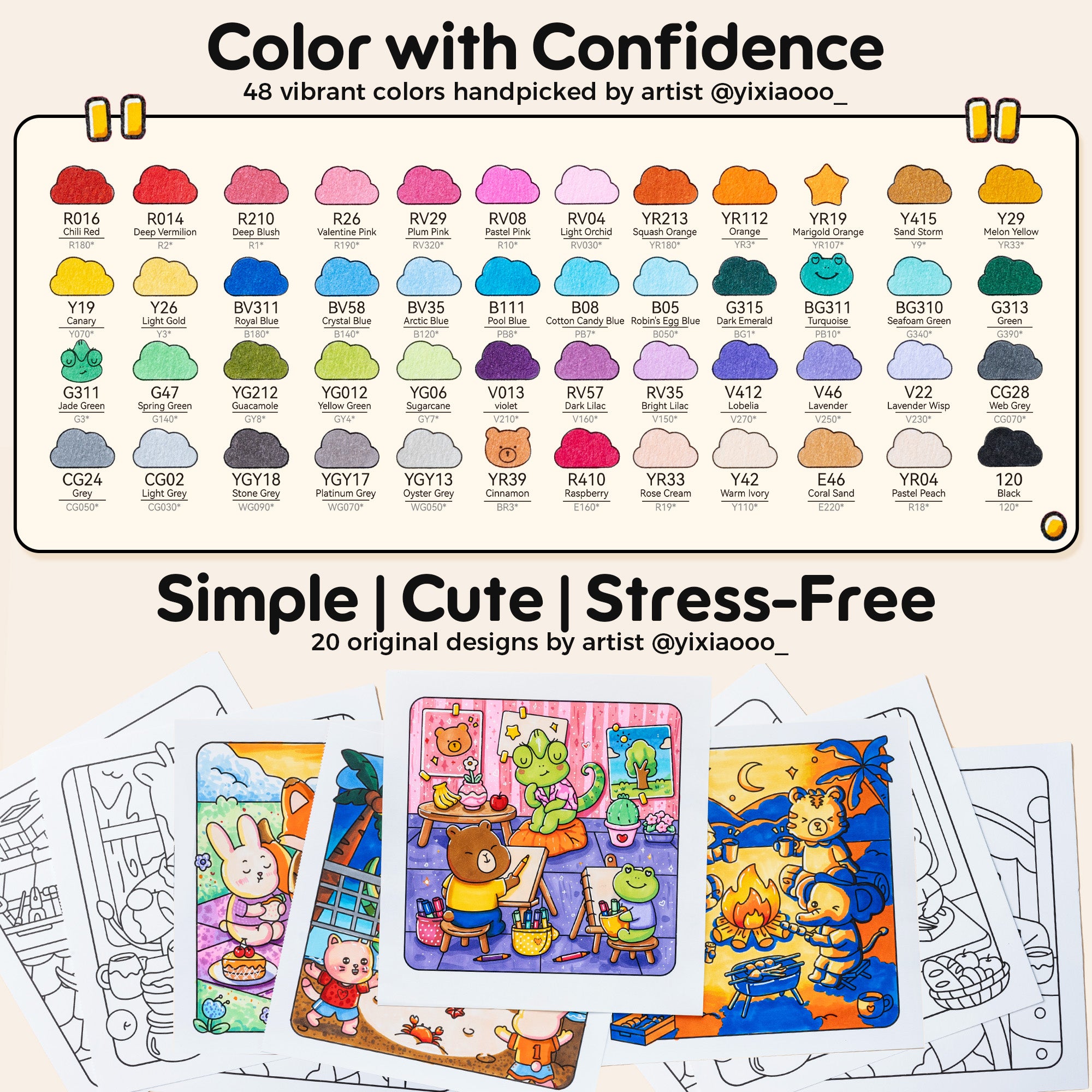 Ohuhu Honolulu B 48 Colors Alcohol Markers with Coloring Book - Image 4