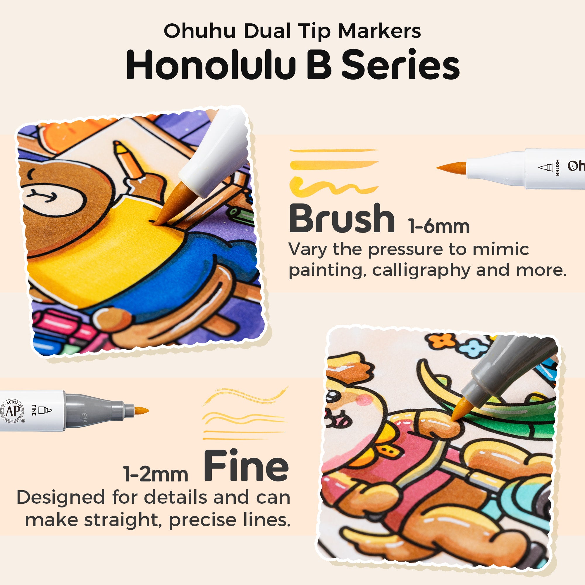 Ohuhu Honolulu B 48 Colors Alcohol Markers with Coloring Book - Image 5