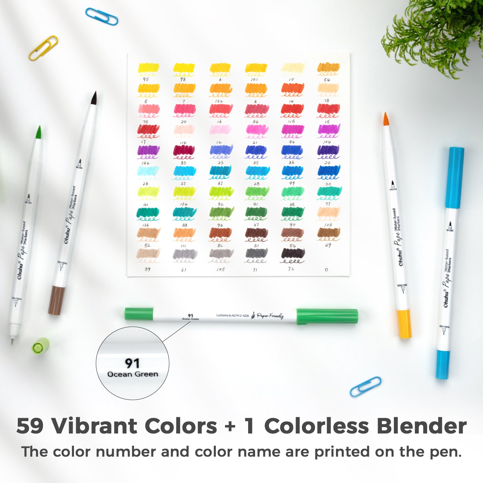 Ohuhu Pupe Paper-friendly (No Peeling) Brush and Fineliner Dual Tips 60 Colors Water-based Coloring Markers - Image 5