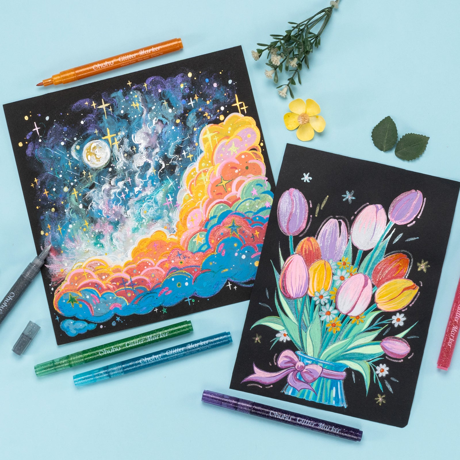 Ohuhu Water-Based Glitter Metallic Marker Pens. 12 Shimmer Colors - Image 9