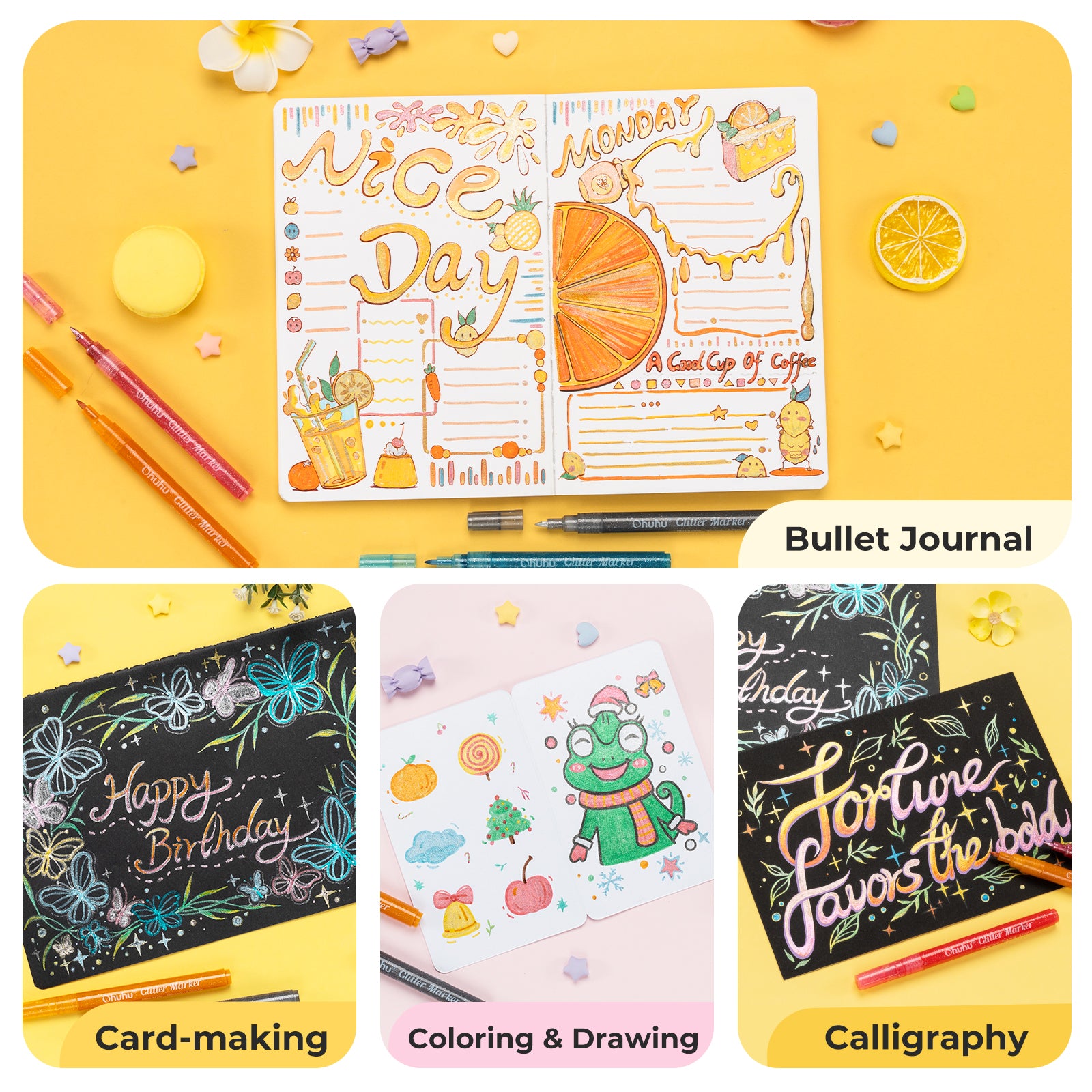 Ohuhu Water-Based Glitter Metallic Marker Pens. 12 Shimmer Colors - Image 13
