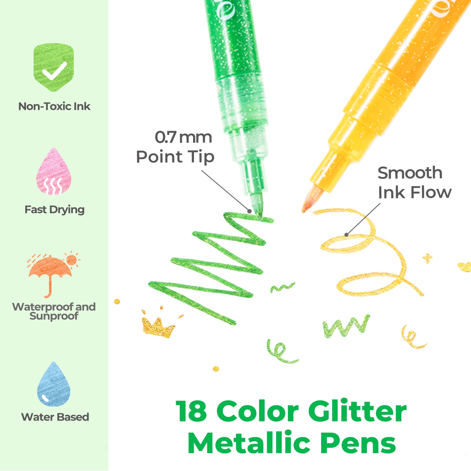 Ohuhu Water-Based Glitter Metallic Marker Pens. 12 Shimmer Colors - Image 7