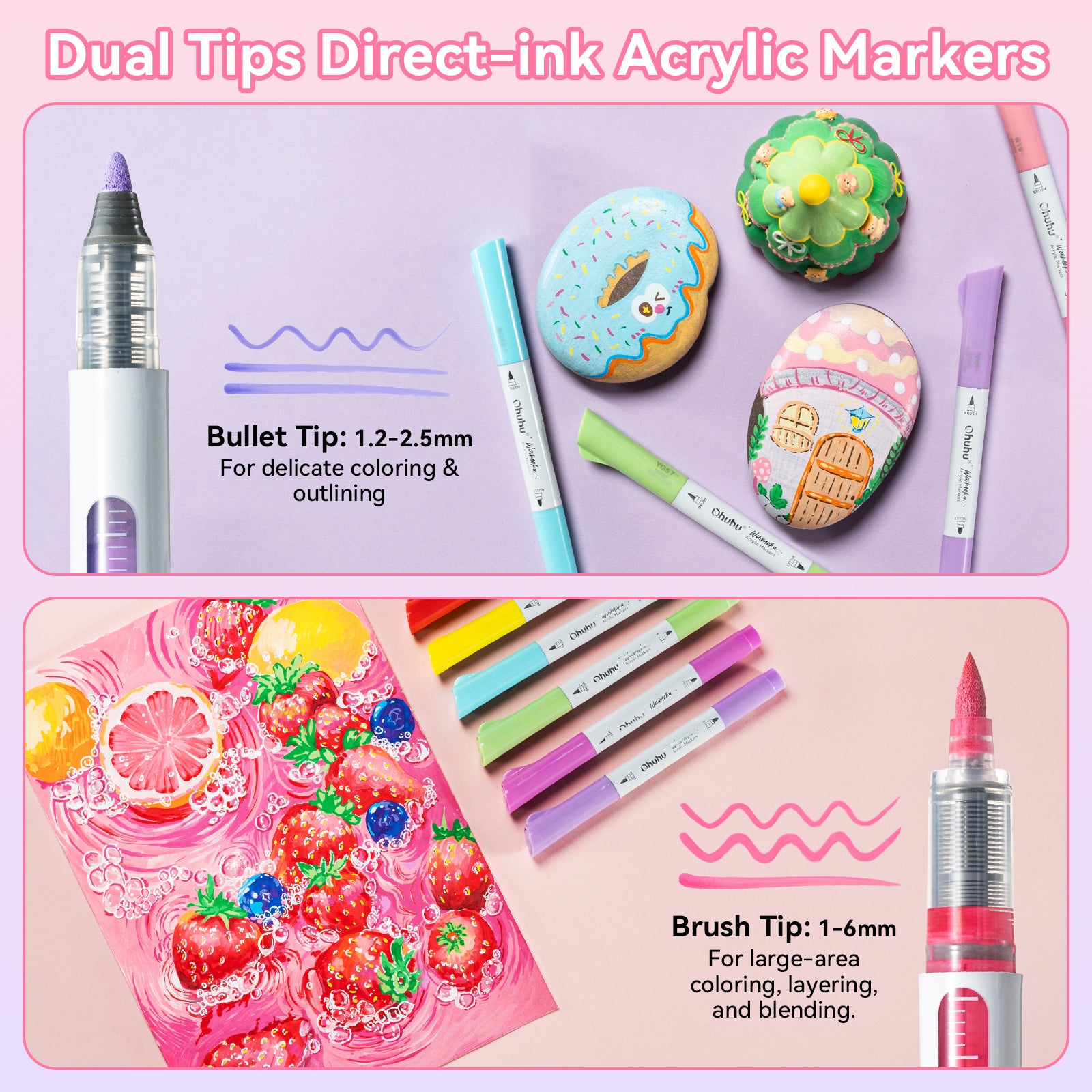 Ohuhu 24 Colors Brush & Bullet Automatic Ink Control Acrylic Markers - Waimoku - Image 2