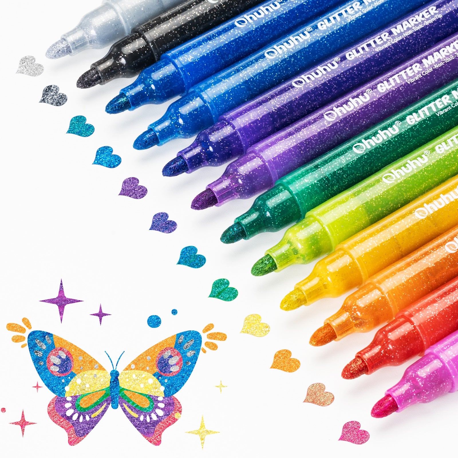 Ohuhu Water-Based Glitter Metallic Marker Pens. 12 Shimmer Colors - Image 18