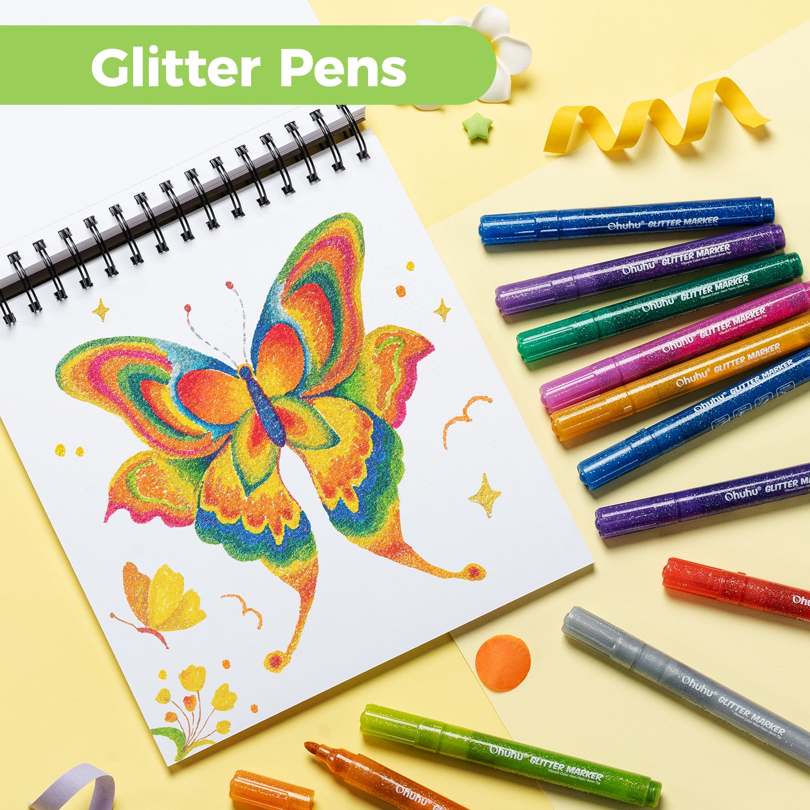 Ohuhu Water-Based Glitter Metallic Marker Pens. 12 Shimmer Colors - Image 22