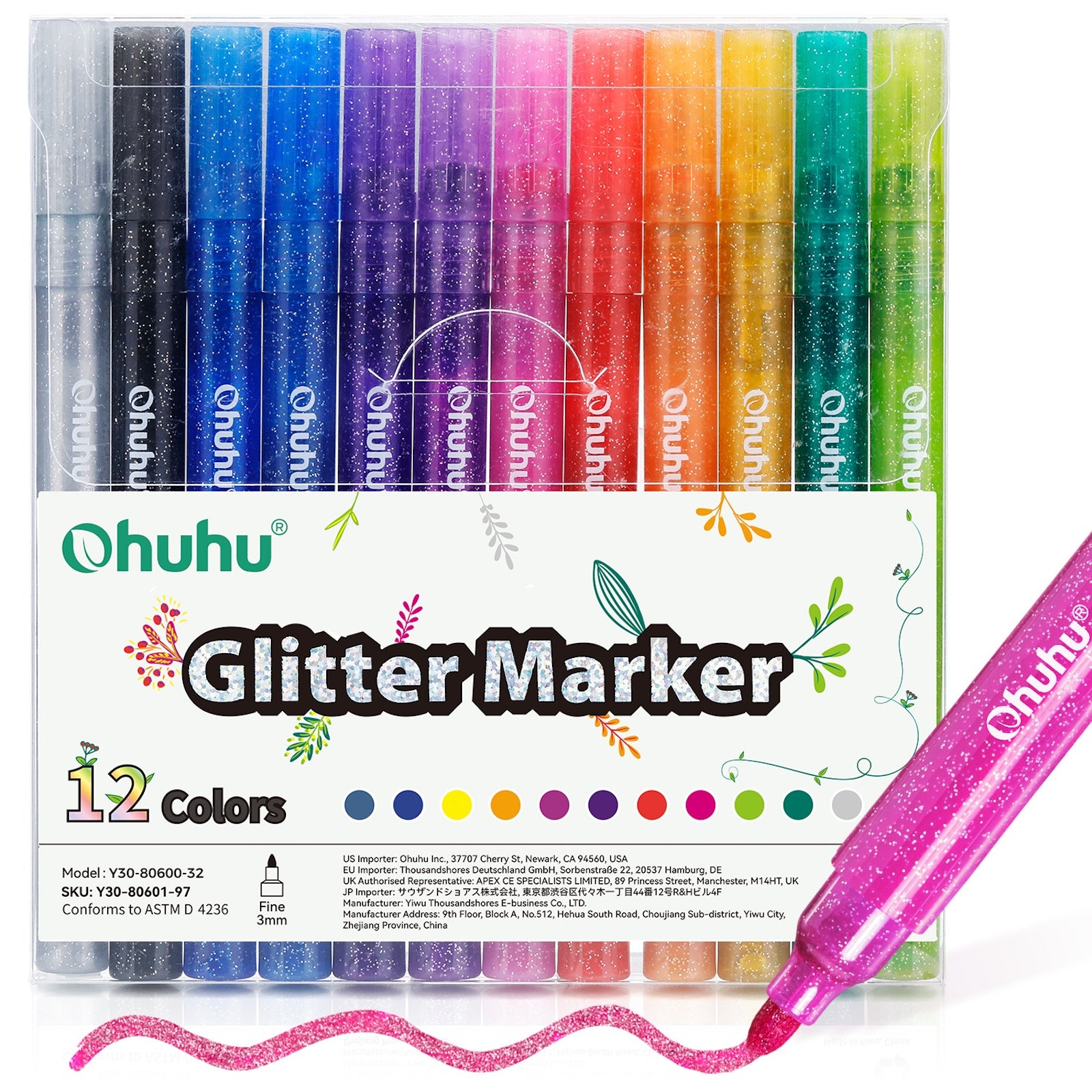 Ohuhu Water-Based Glitter Metallic Marker Pens. 12 Shimmer Colors - Image 19
