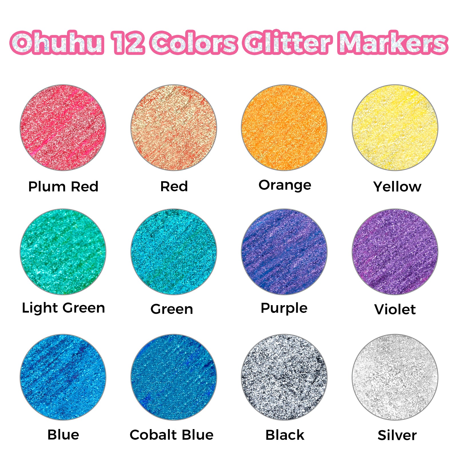 Ohuhu Water-Based Glitter Metallic Marker Pens. 12 Shimmer Colors - Image 23